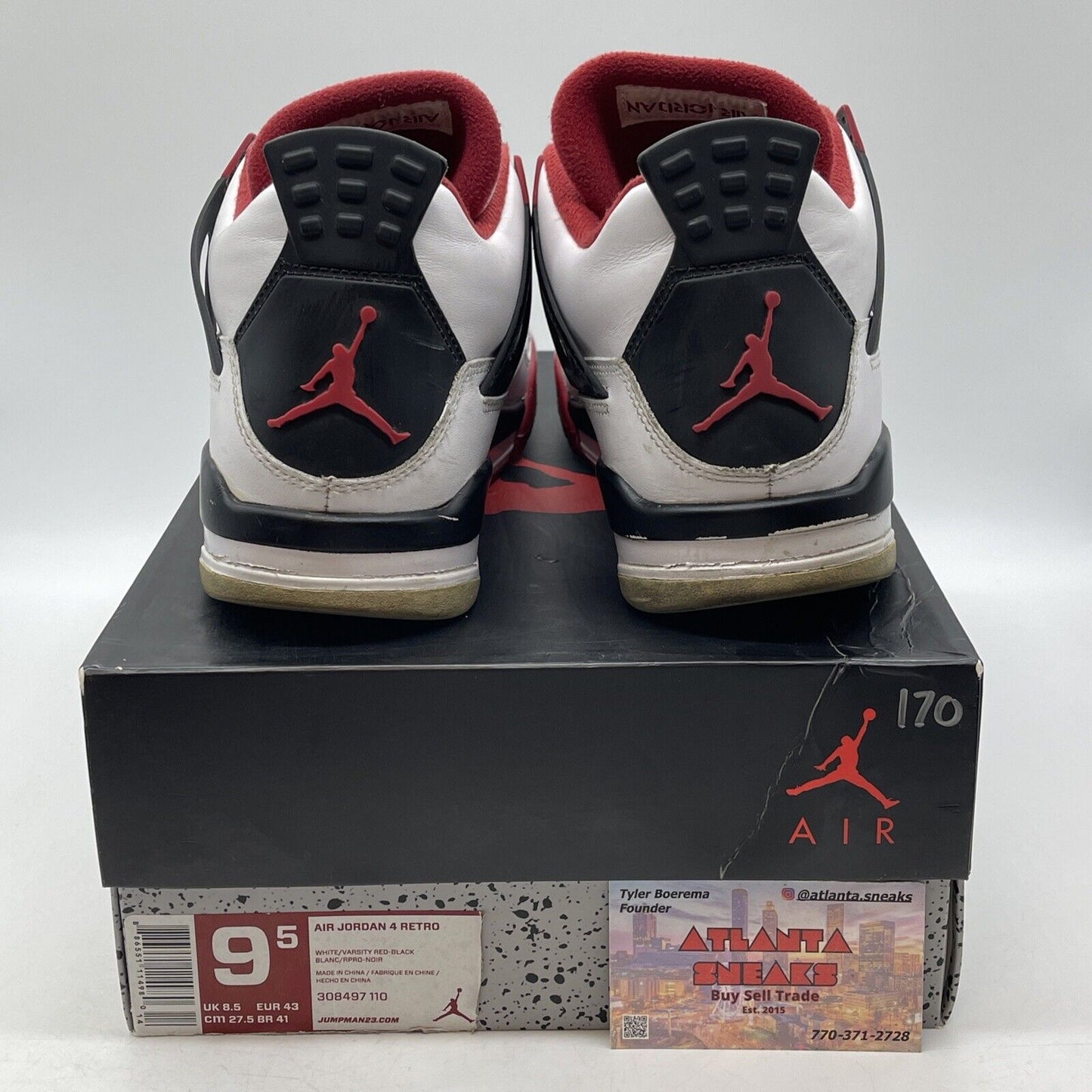 Size 9.5 - Jordan 4 Retro Fire Red 2012 White Black Leather (308497-110)