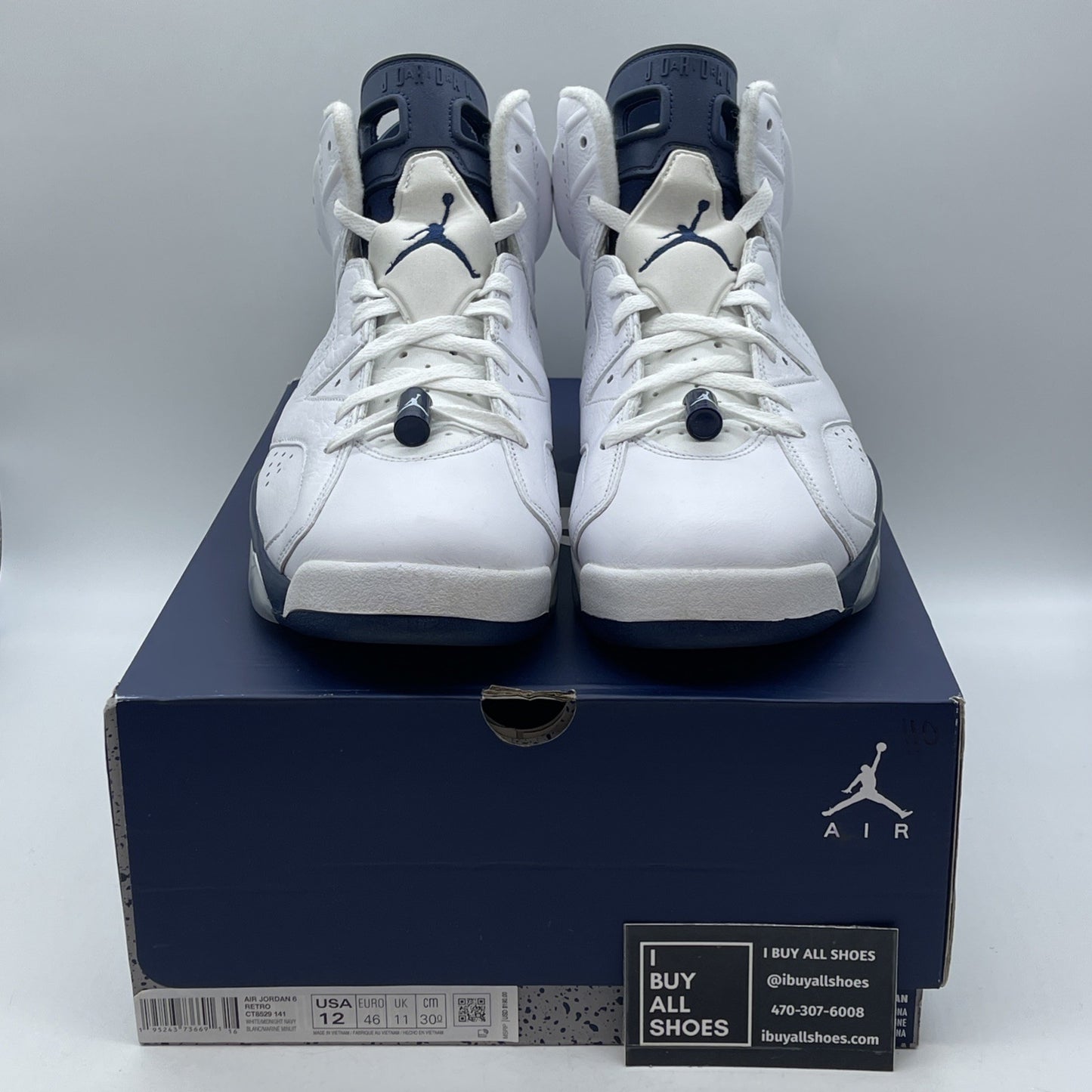Size 12 - Jordan 6 Retro Midnight Navy Blue White Leather (CT8529-141)