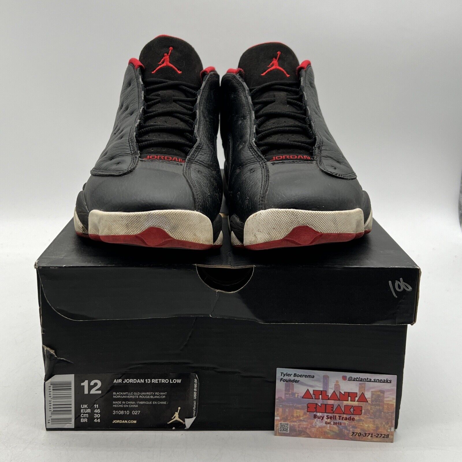 Size 12 - Air Jordan 13 Retro Low Bred Black Red White Leather (310810-027)