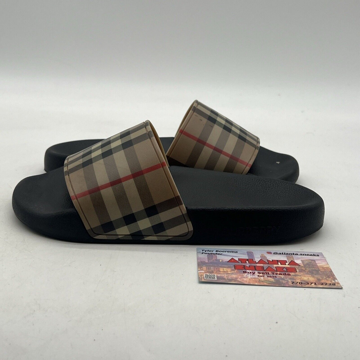 Size 5 - BURBERRY Beige Furley Check Flip Flops Pool Slide Shoes