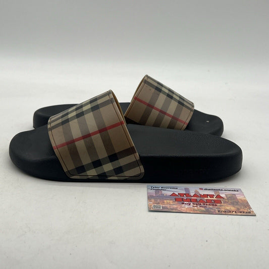 Size 5 - BURBERRY Beige Furley Check Flip Flops Pool Slide Shoes