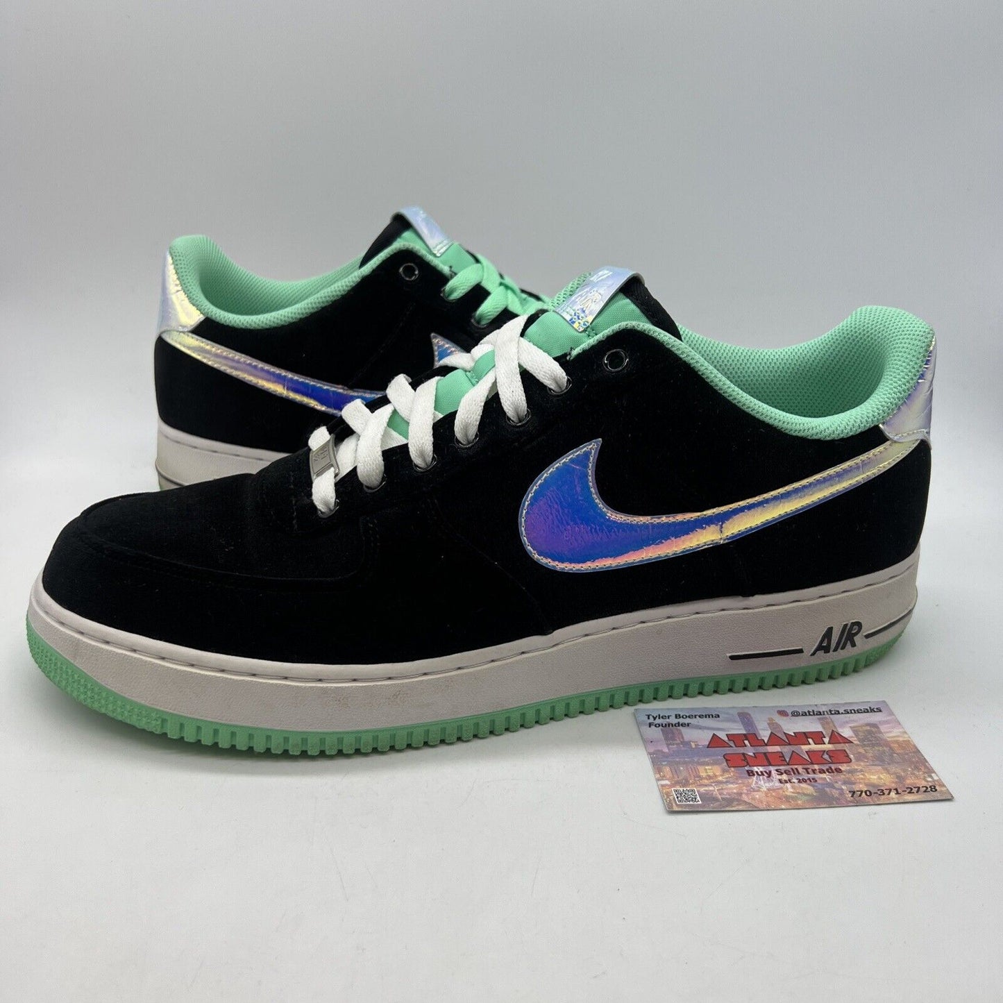 Size 13 - Nike Air Force 1 Low Green Glow Black White Suede Mint (588298-080)