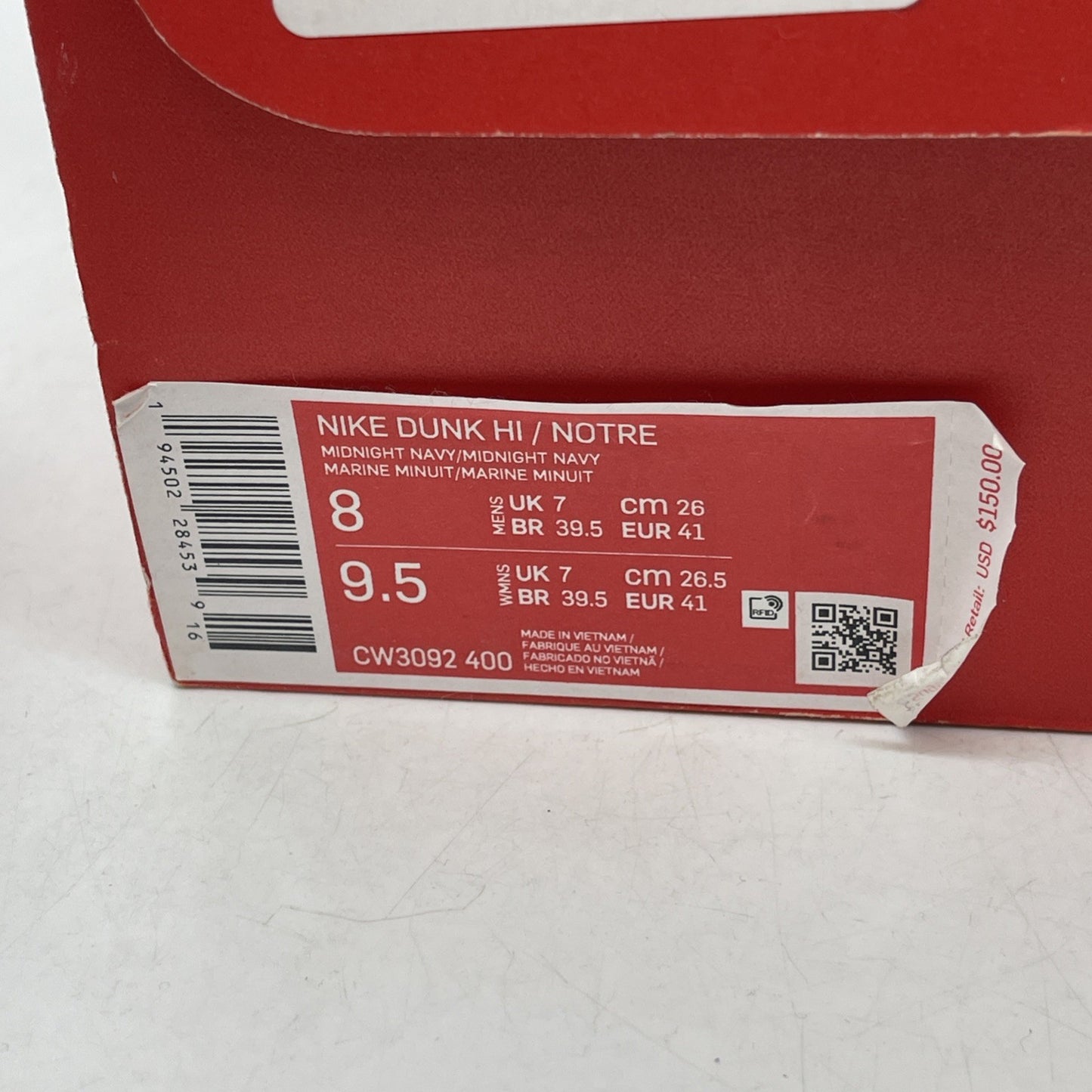 Size 8 - Nike Notre x Dunk High Midnight Navy (CW3092-400)