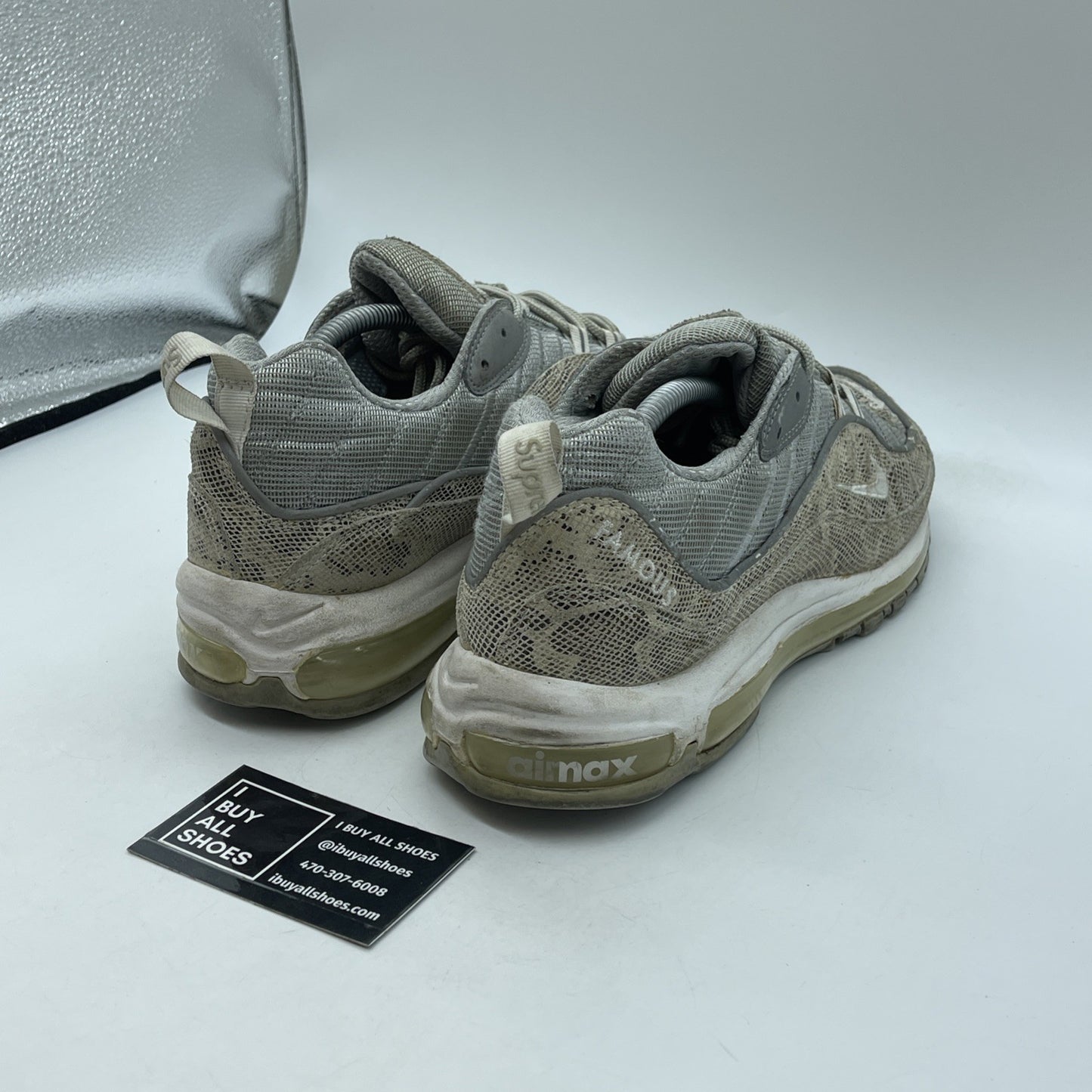 Size 10.5 - Nike Supreme x Air Max 98 Snakeskin Brown Grey Suede (844694-100)