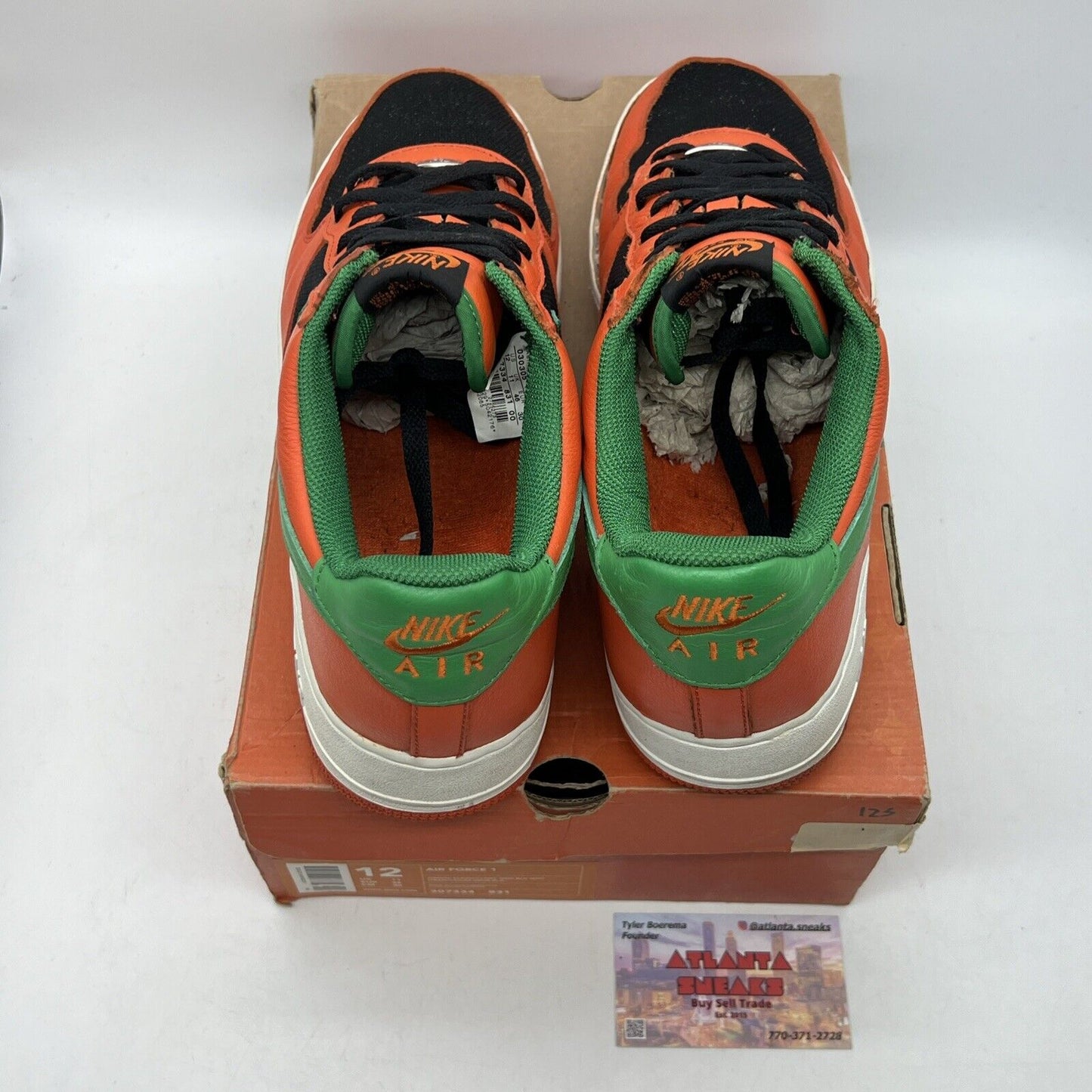 Size 12 - Nike Air Force 1 Carnival Orange Green Black Leather (307334-831)