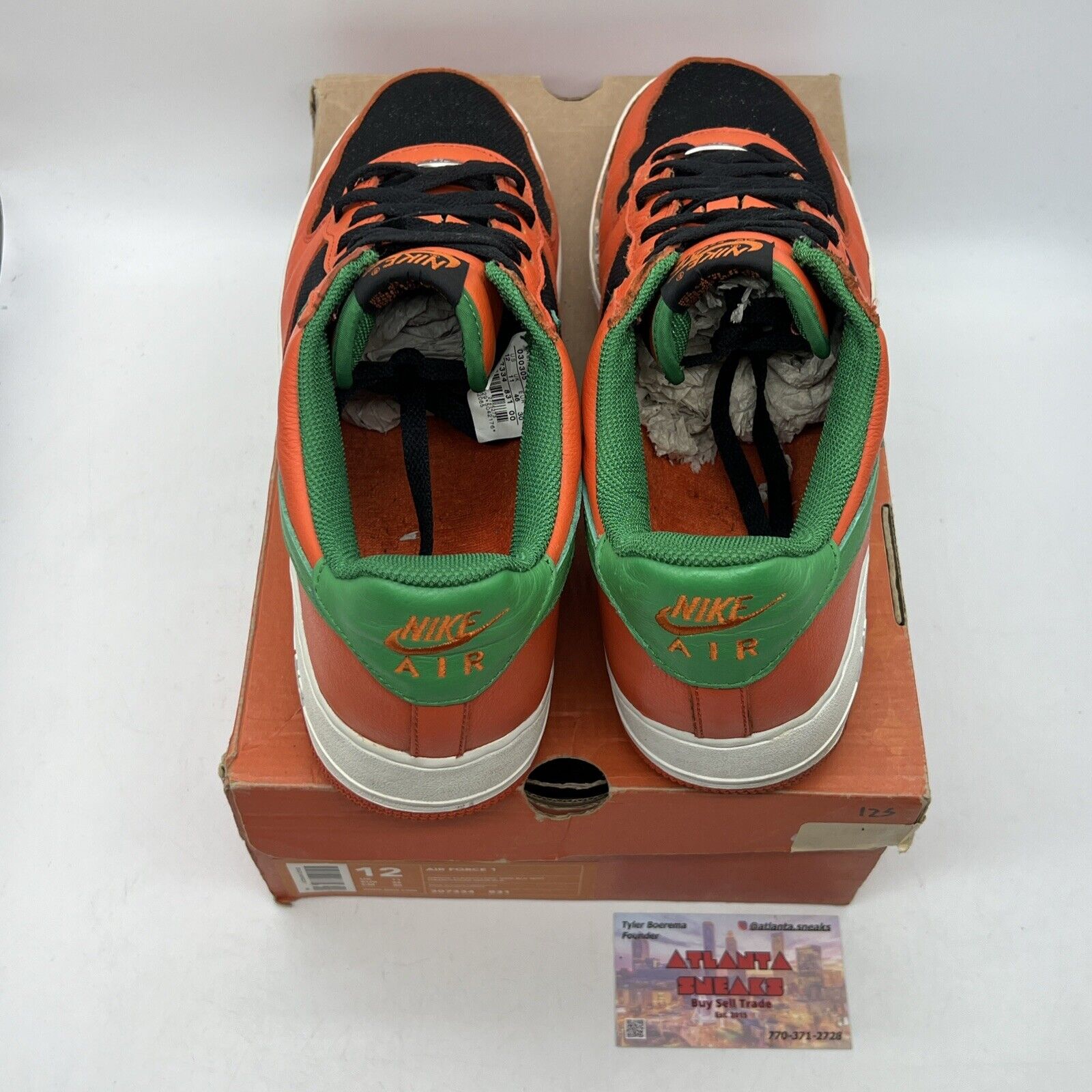 Size 12 - Nike Air Force 1 Carnival Orange Green Black Leather (307334-831)
