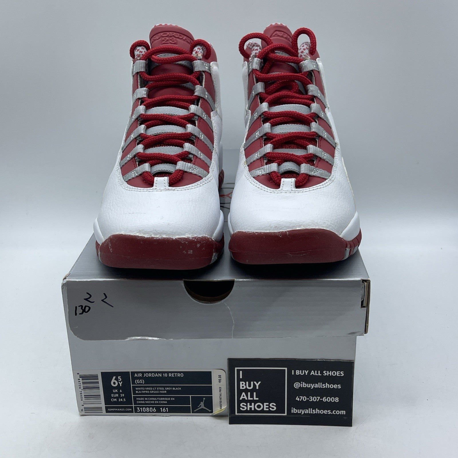 Size 6.5 (GS) - Air Jordan 10 Retro Mid White Red Grey (310806-161)