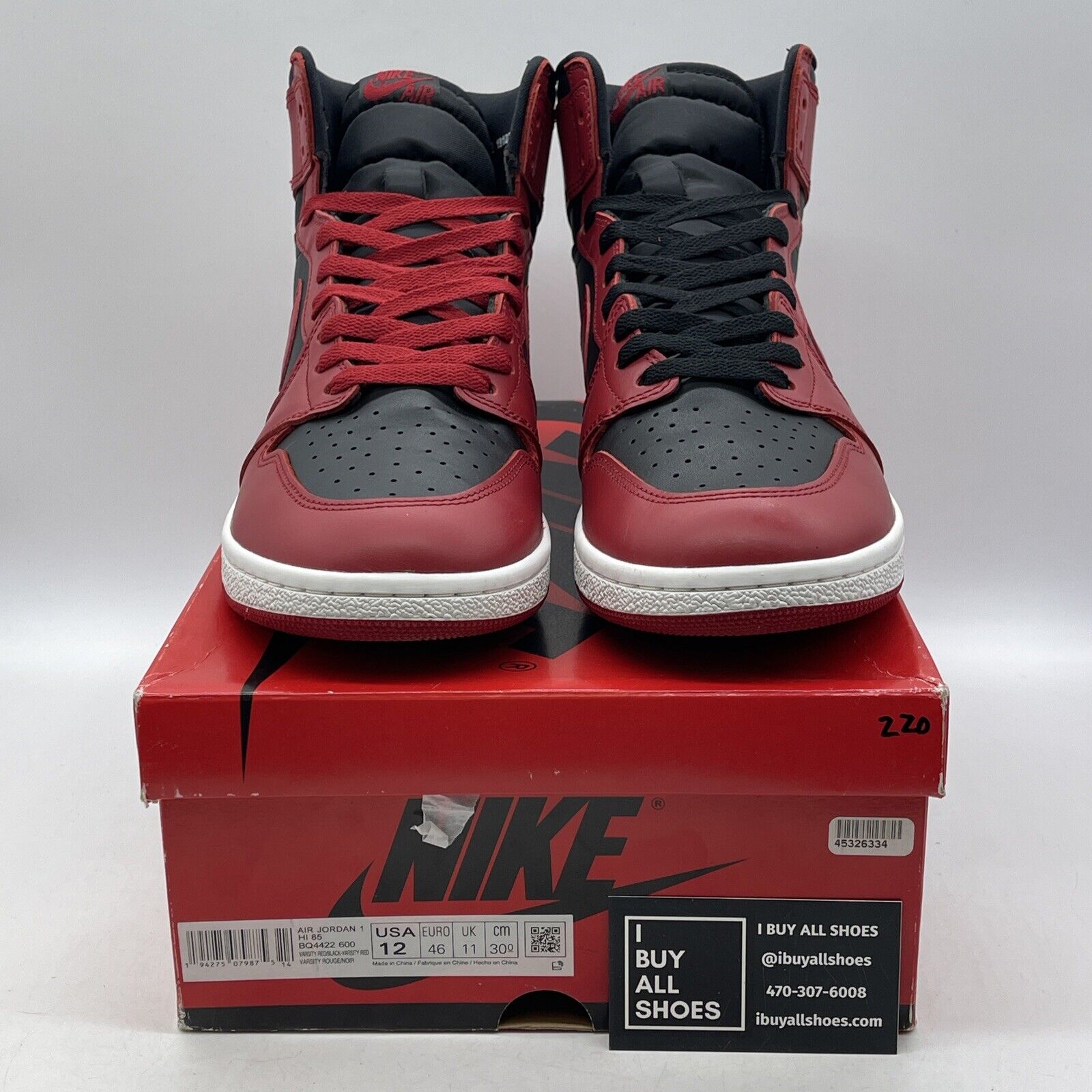 Size 12 - Jordan 1 Retro High 85 Varsity Red Black White Leather (BQ4422-600)
