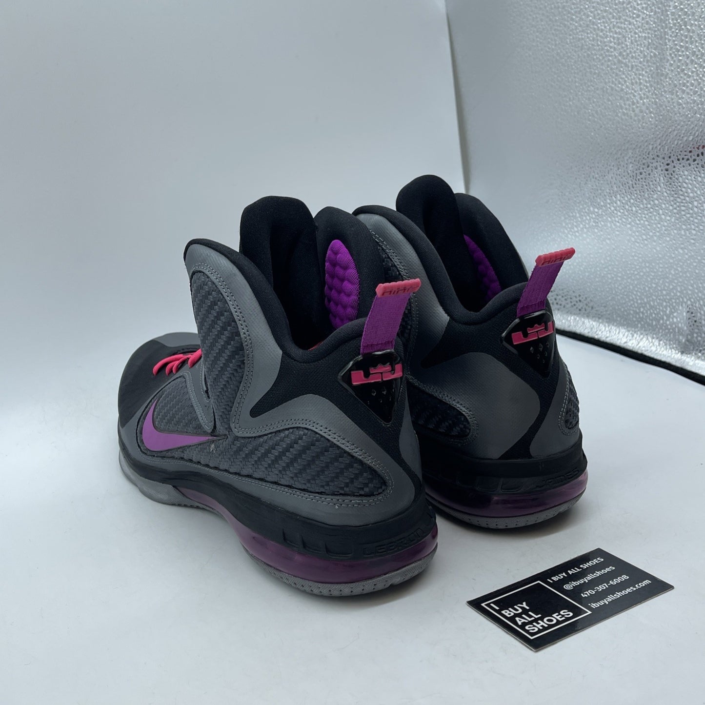 Size 13 - Nike LeBron 9 Miami Nights Grey Purple Black Leather (469764-002)