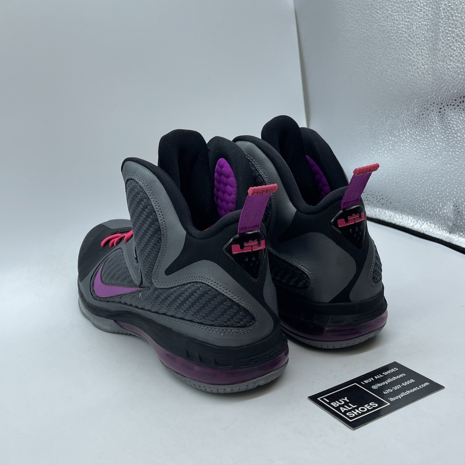 Size 13 - Nike LeBron 9 Miami Nights Grey Purple Black Leather (469764-002)
