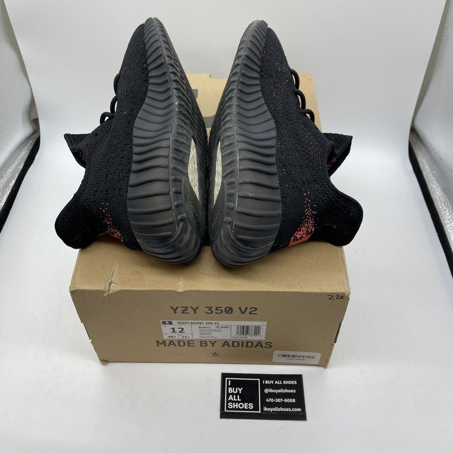 Size 12 - adidas Yeezy Boost 350 V2 Low Red Stripe Black Suede (BY9612)