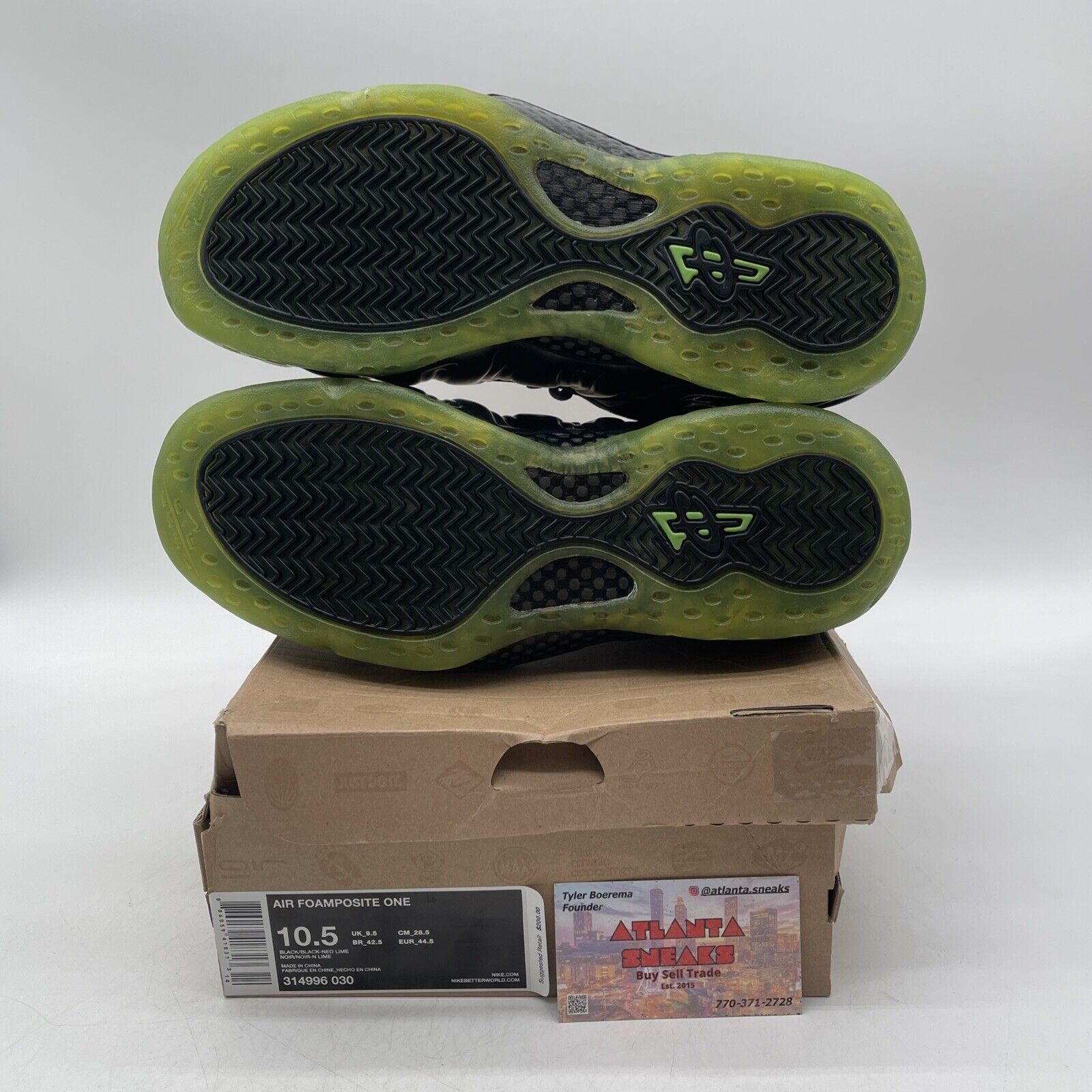 Size 10.5 - Nike Air Foamposite One HOH Electric Green Black Suede (314996-030)