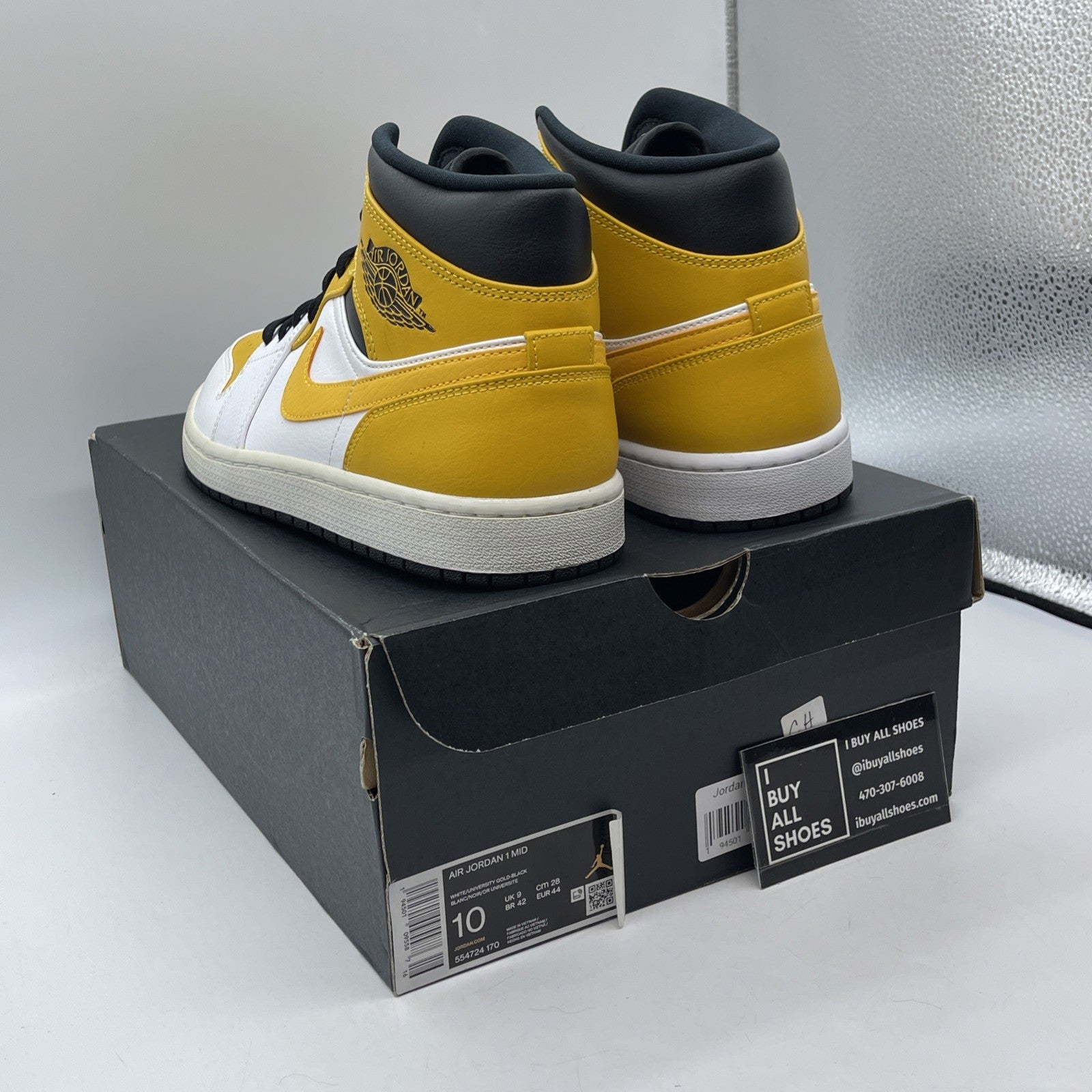 Size 10 - Air Jordan 1 Mid University Gold Yellow Black White (554724-170)