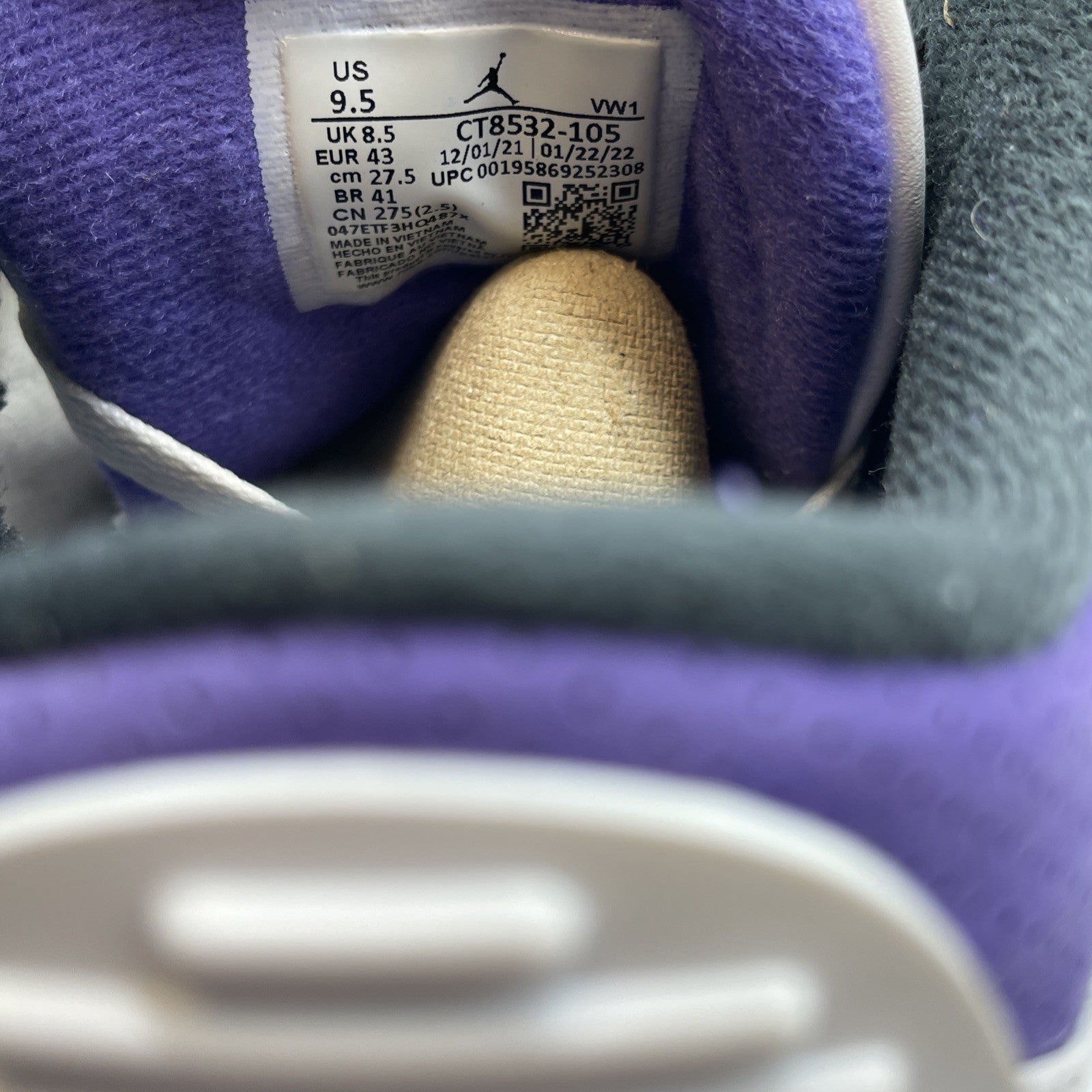 Size 9.5 - Jordan 3 Retro Mid Dark Iris White Purple Grey Suede (CT8532-105)