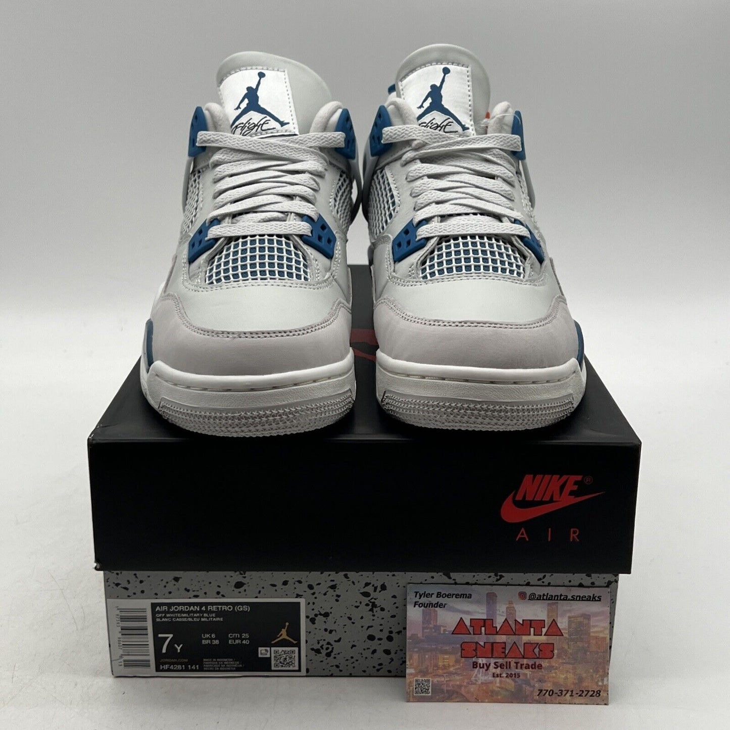 Size 7Y - Air Jordan 4 Retro 2024 Military Blue White Leather (HF4281-141)