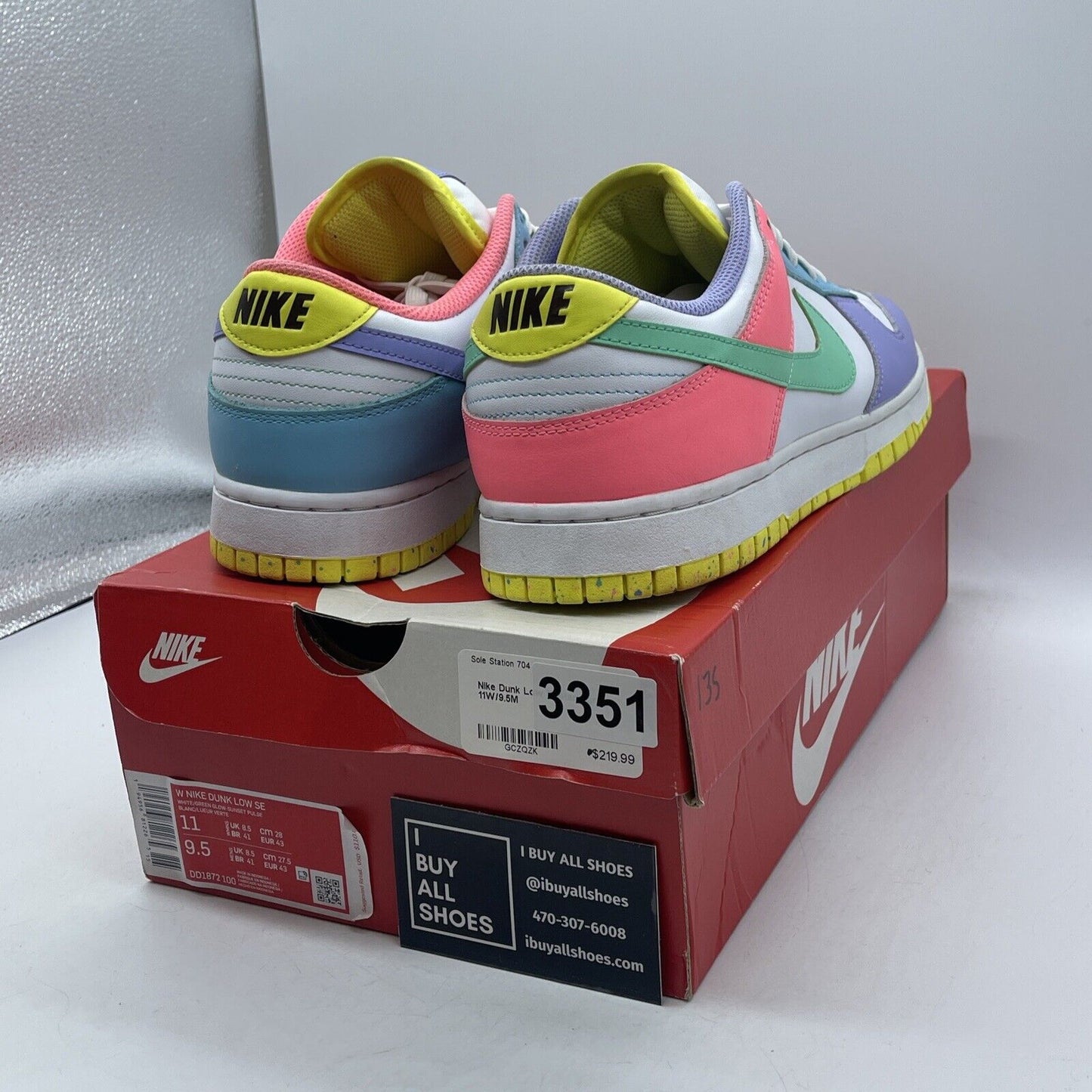 Size 11W - Nike Dunk SE Low Candy White Brown Yellow Blue Leather (DD1872-100)