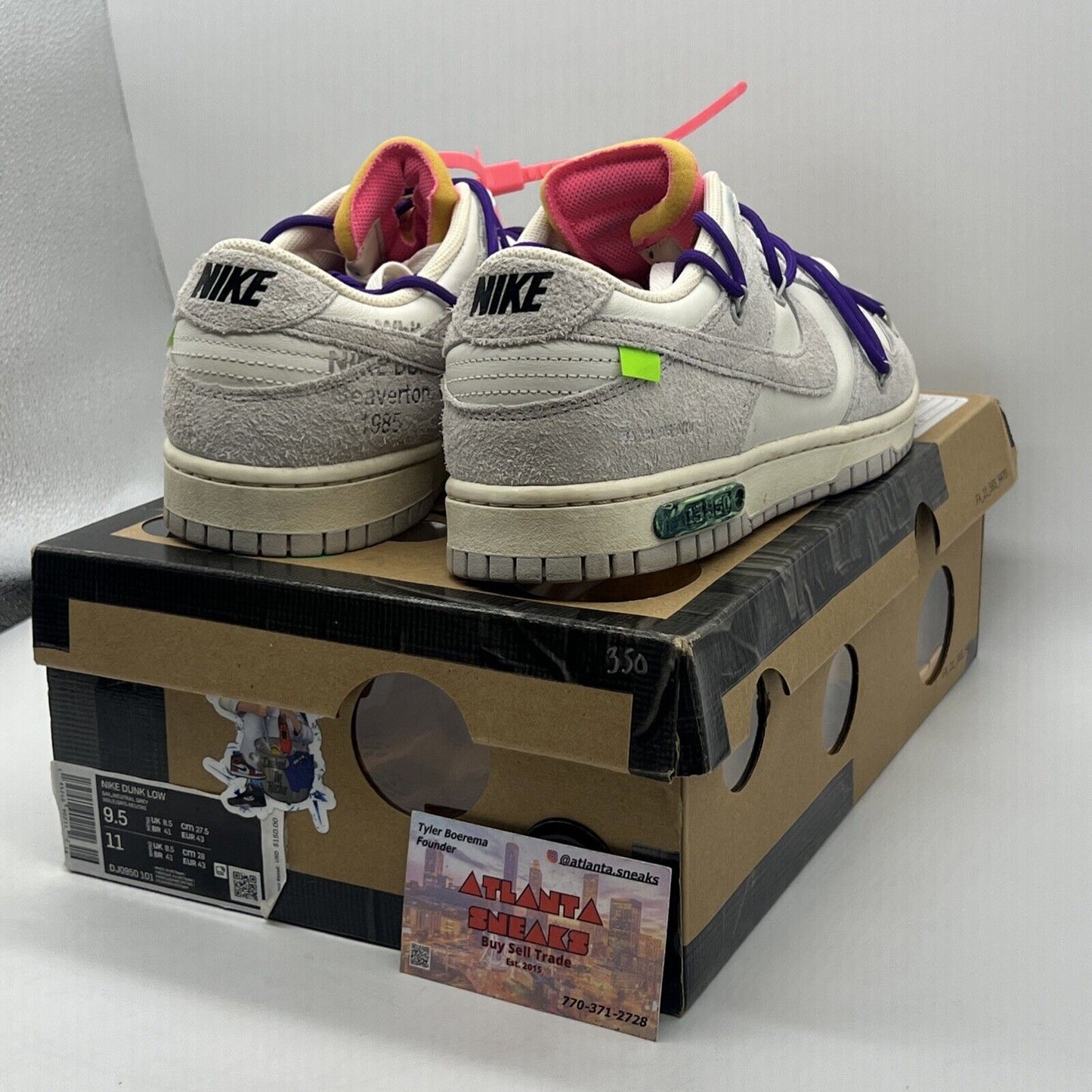 Size 9.5 - Nike Off-White x Dunk Low Lot 15 of 50 White Grey Leather Suede