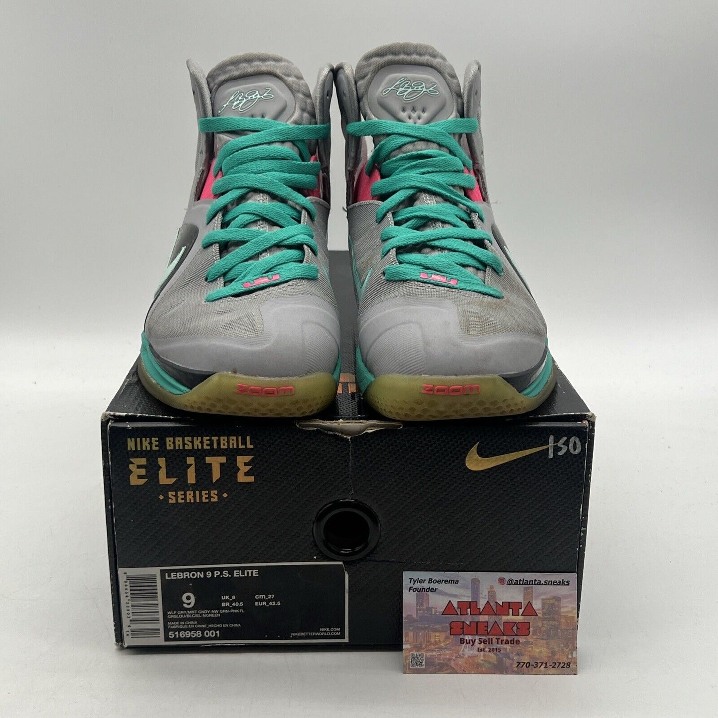 Size 9 - Nike LeBron 9 P.S. Elite South Beach Grey Pink Aqua (516958-001)