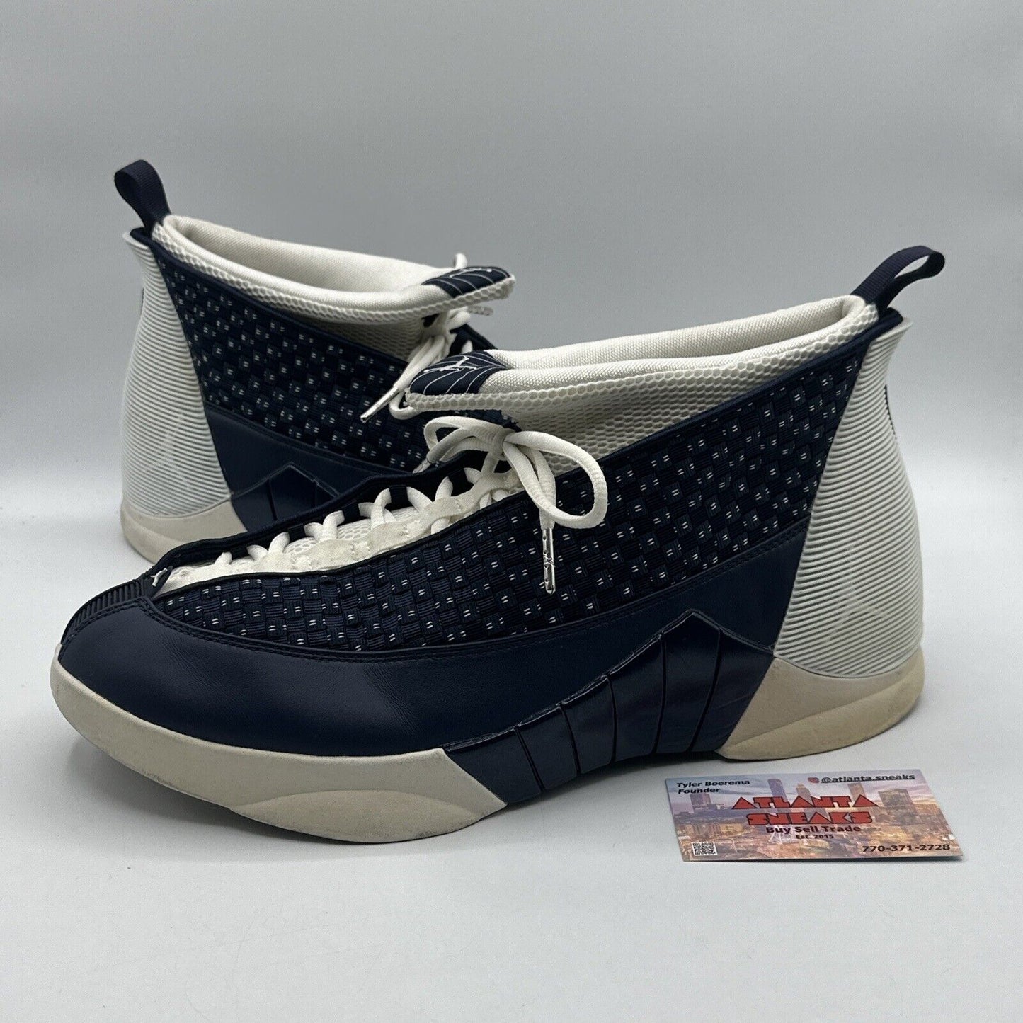 Size 13 - Jordan 15 Retro Obsidian 2017 Grey Quilted Navy White Aged Well OG Blu