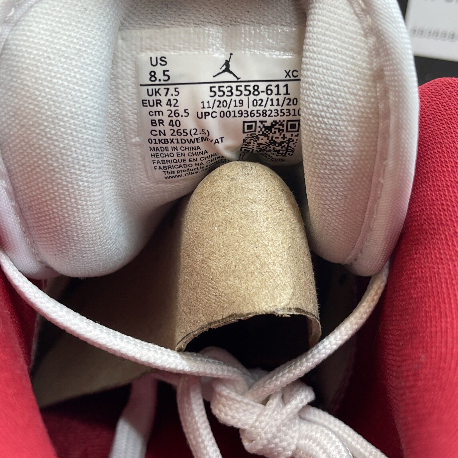Size 8.5 - Air Jordan 1 Low Gym Red White Leather (553558-611)