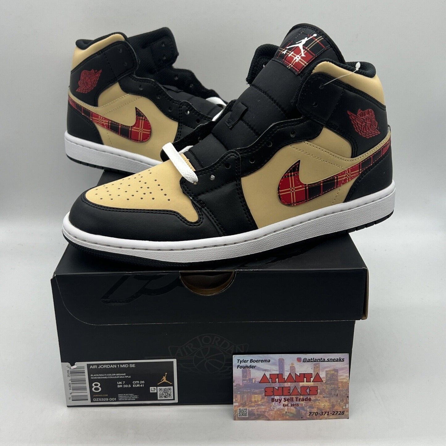 Size 8 - Jordan 1 Mid SE Tartan Swoosh Brand New Og All