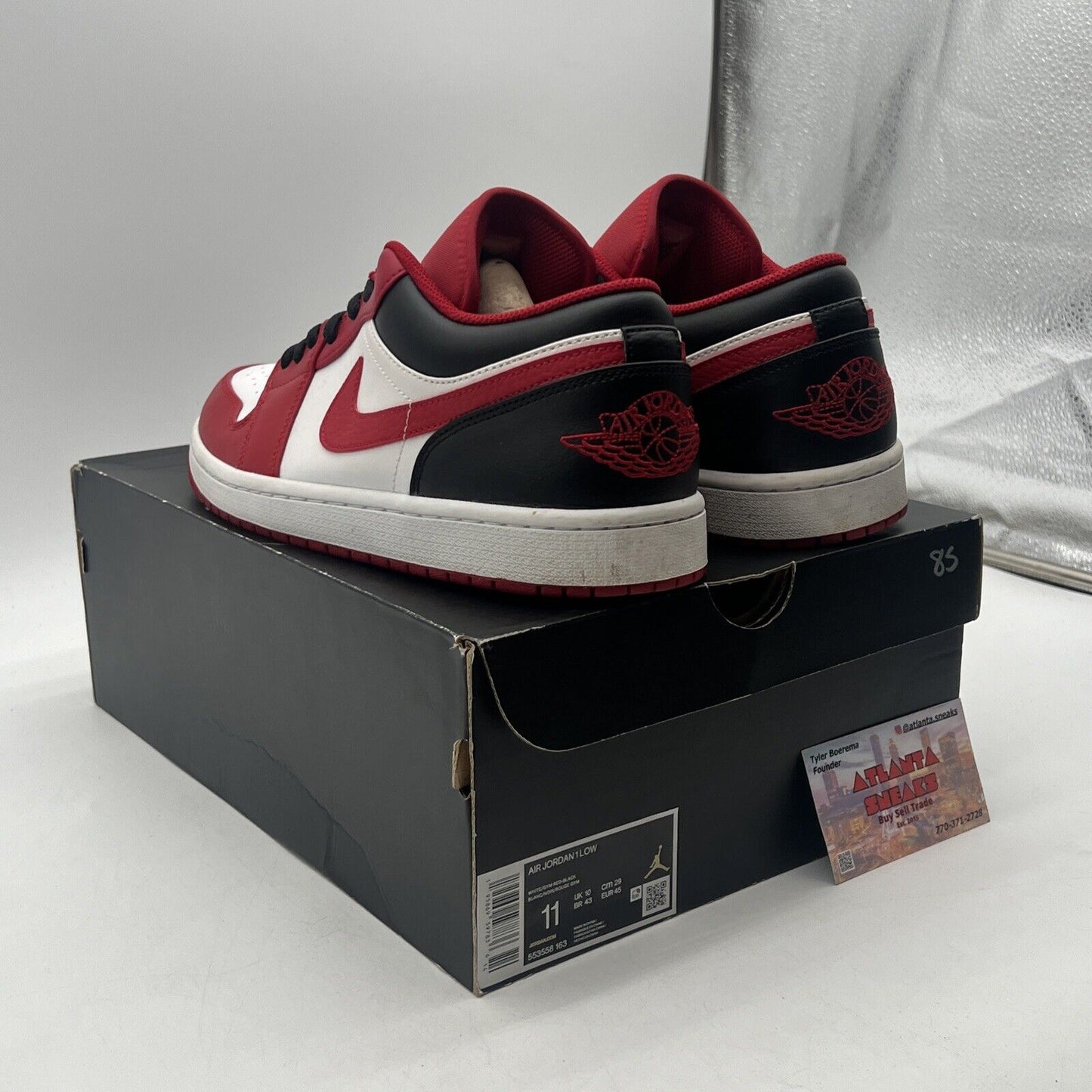 Size 11 - Jordan 1 Low Reverse Black Toe Red White Leather (553558-163)
