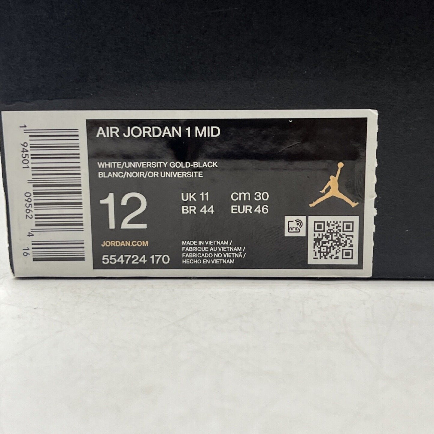 Size 12 - Air Jordan 1 Mid University Gold White Black Yellow Leather 554724-170