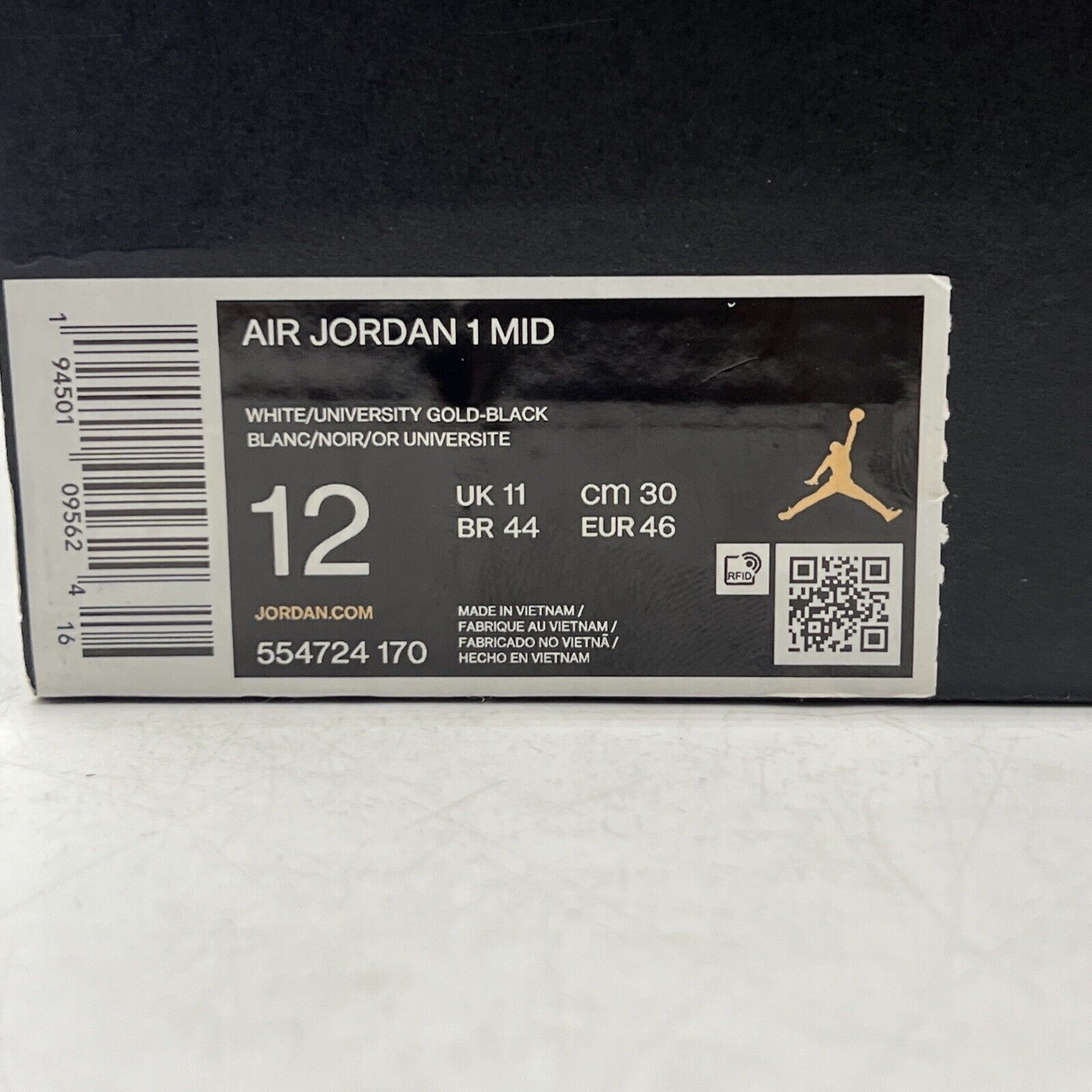 Size 12 - Air Jordan 1 Mid University Gold White Black Yellow Leather 554724-170