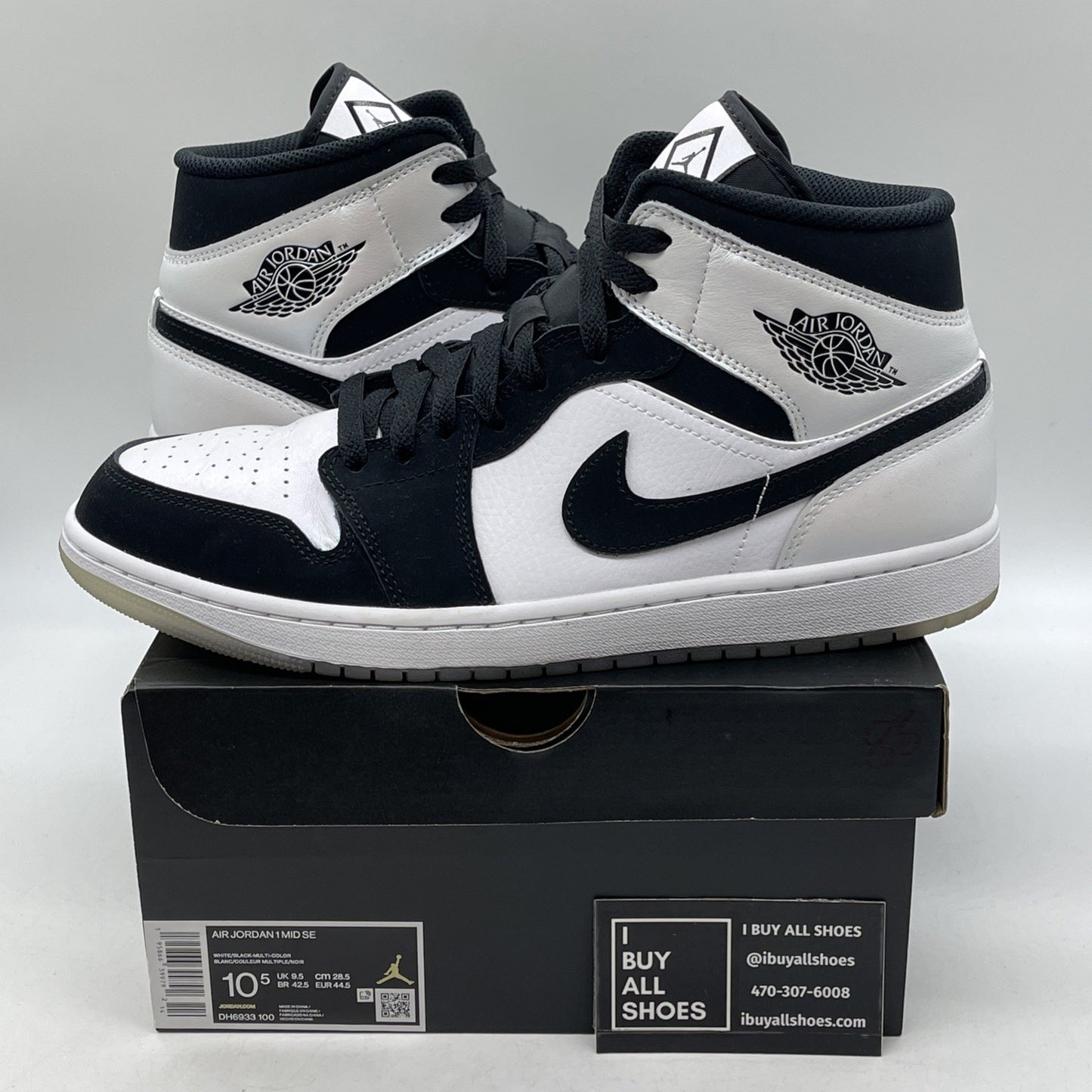 Size 10.5 - Jordan 1 Mid SE Diamond Black White Leather Suede (DH6933-100)