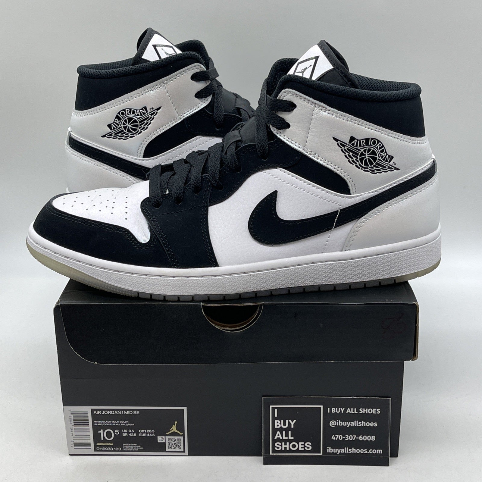 Size 10.5 - Jordan 1 Mid SE Diamond Black White Leather Suede (DH6933-100)