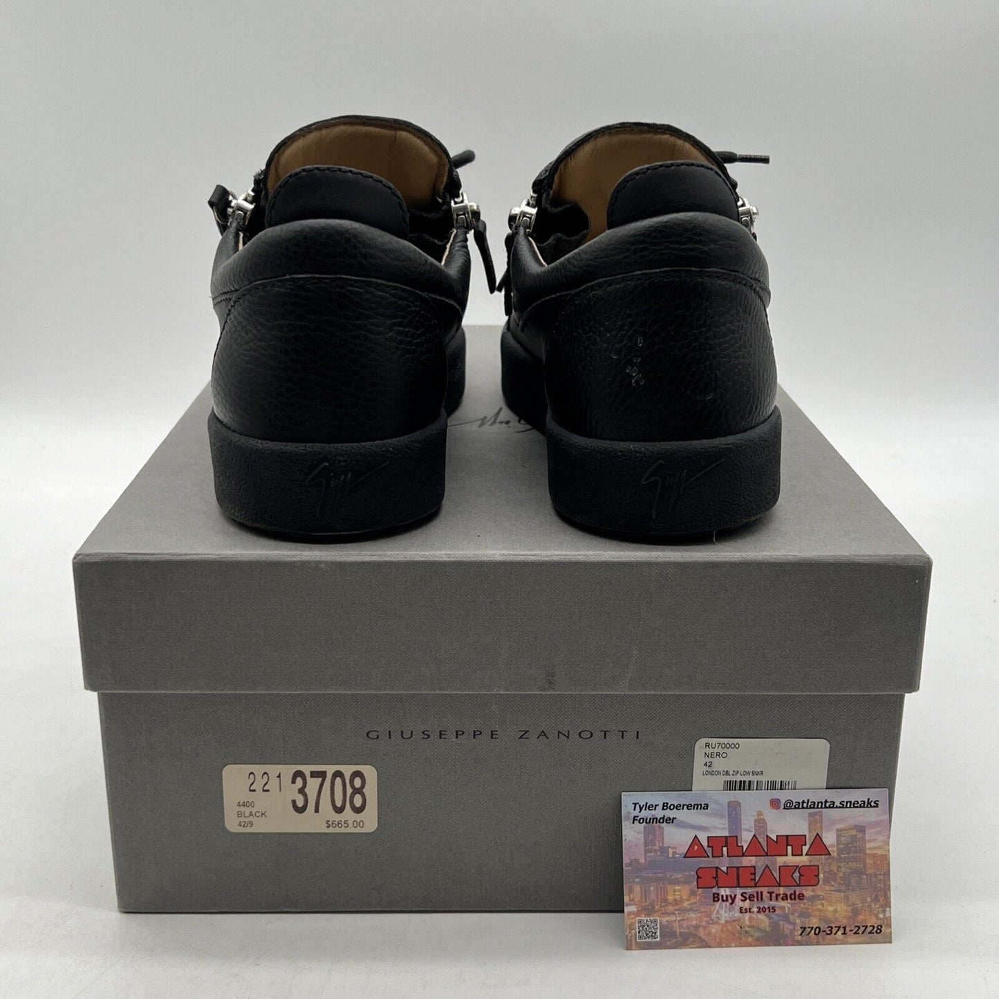 Size 9 - Giuseppe Zanotti Men's Black London Double-Zip Sneaker Shoe