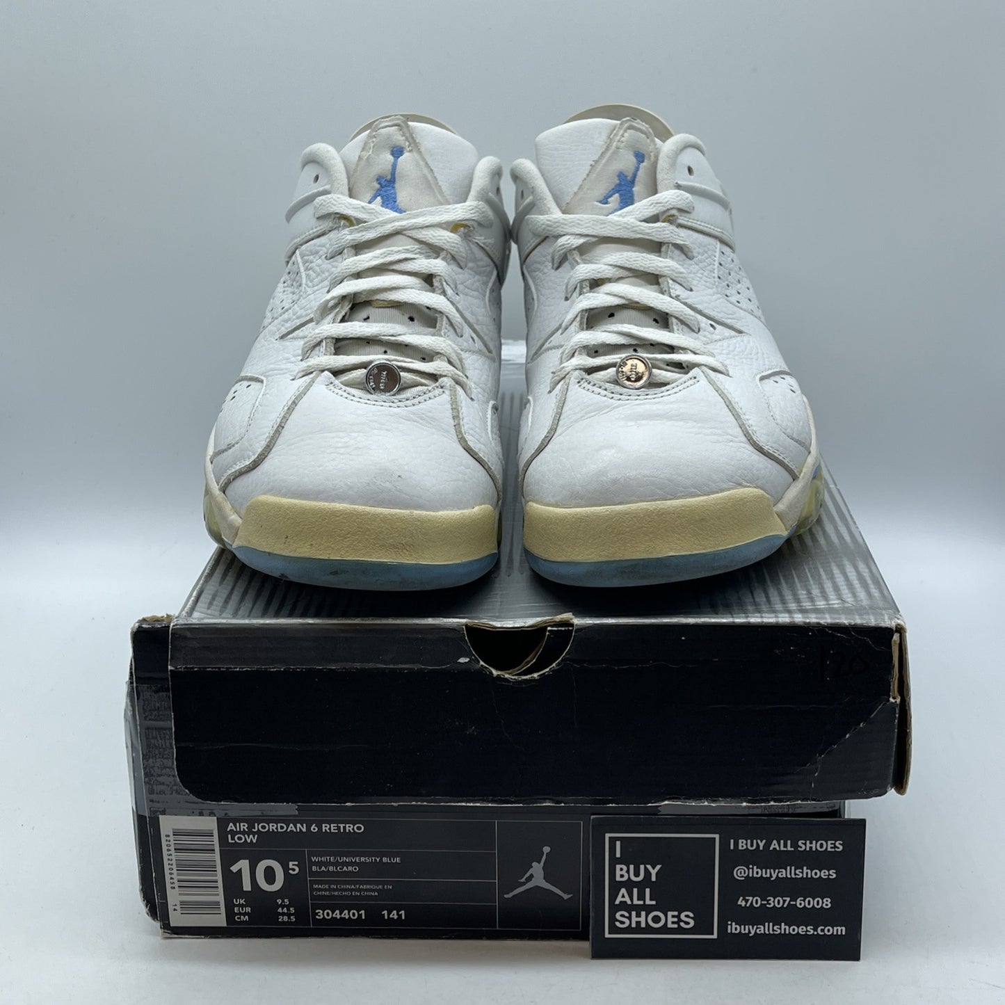Size 10.5 - Air Jordan 6 Retro Low University Blue White Leather (304401-141)