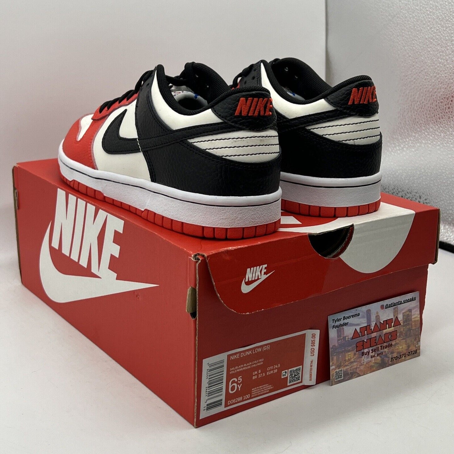 Size 6.5 - Nike Dunk Low EMB x NBA Black White Leather Red (DO6288-100)