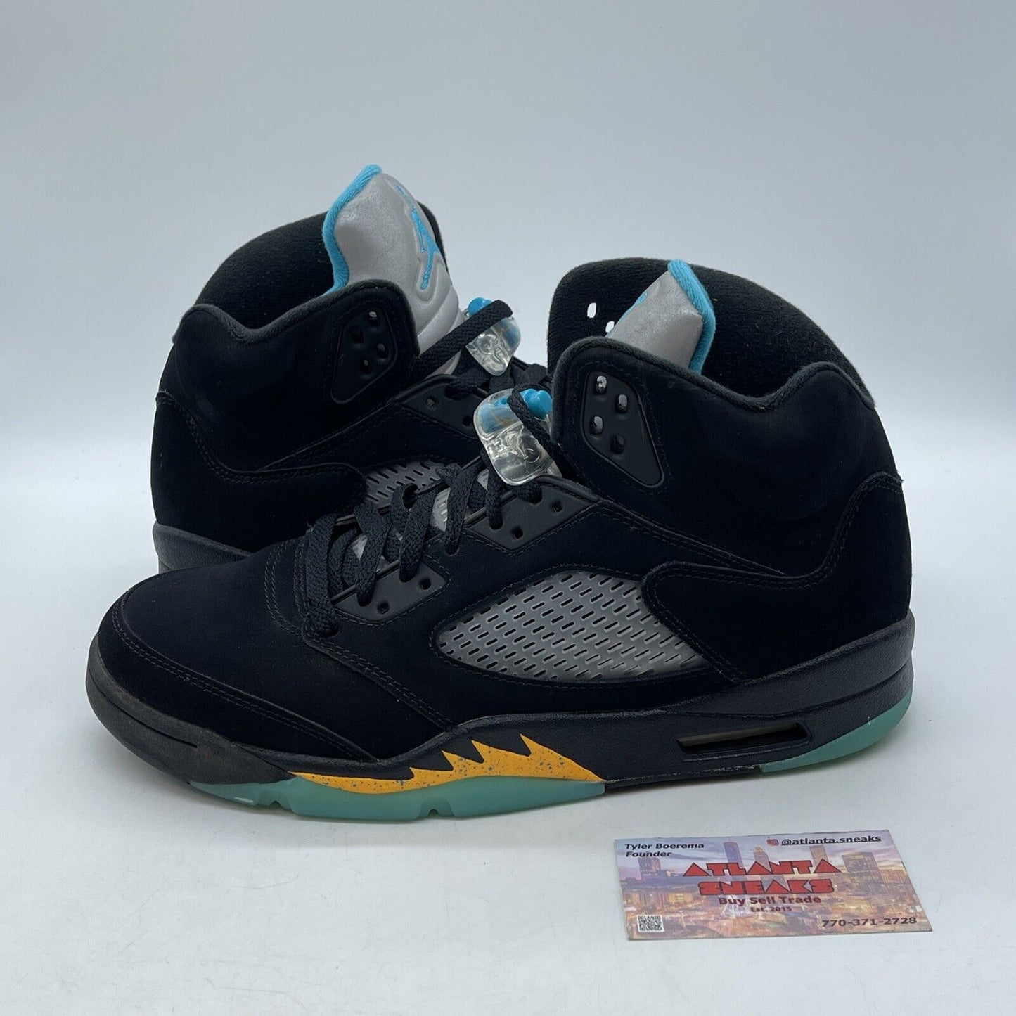 Size 10 - Jordan 5 Retro Mid Aqua Black Blue Yellow Suede (DD0587-047)