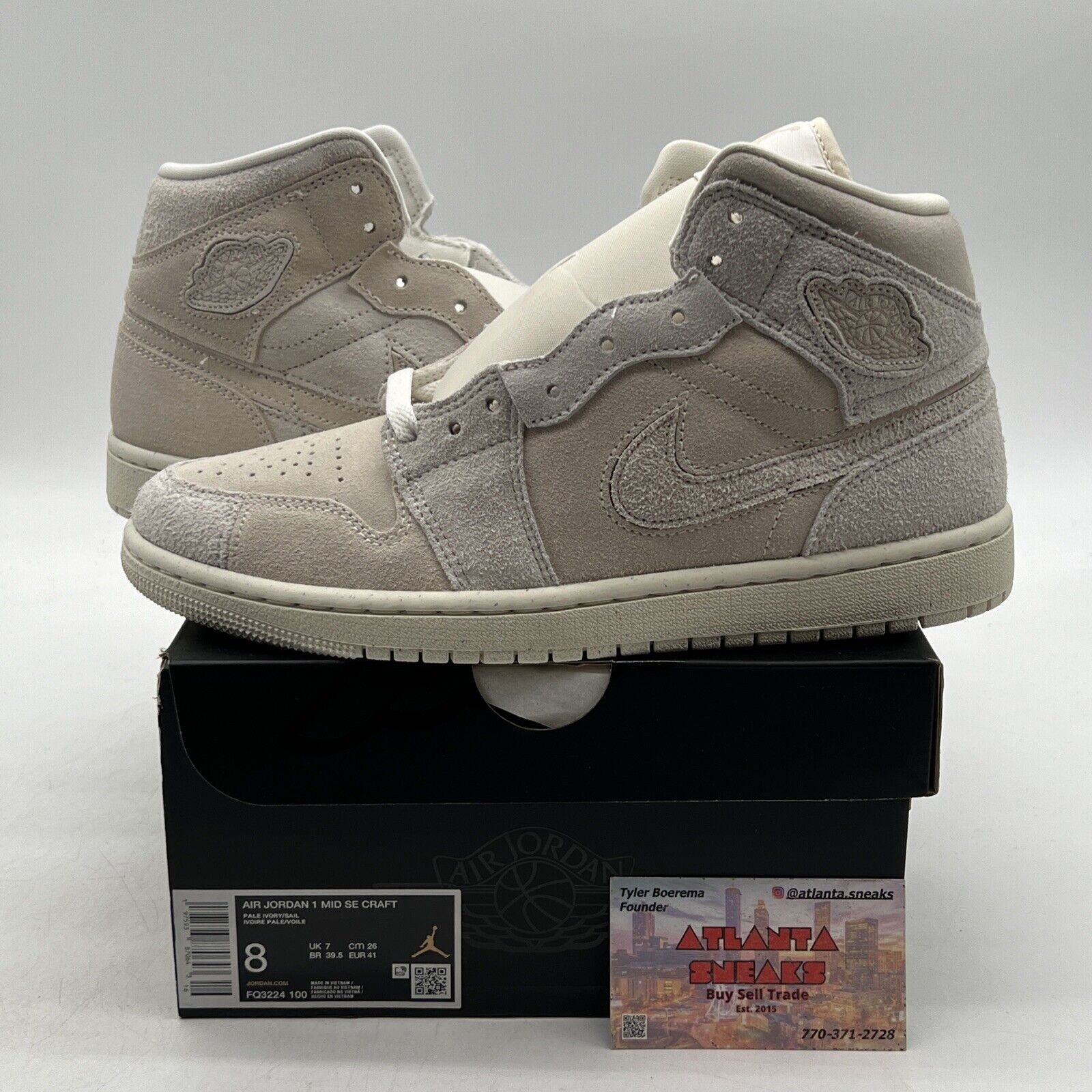 Size 8 - Air Jordan 1 SE Craft Mid Pale Ivory Suede (FQ3224-100)