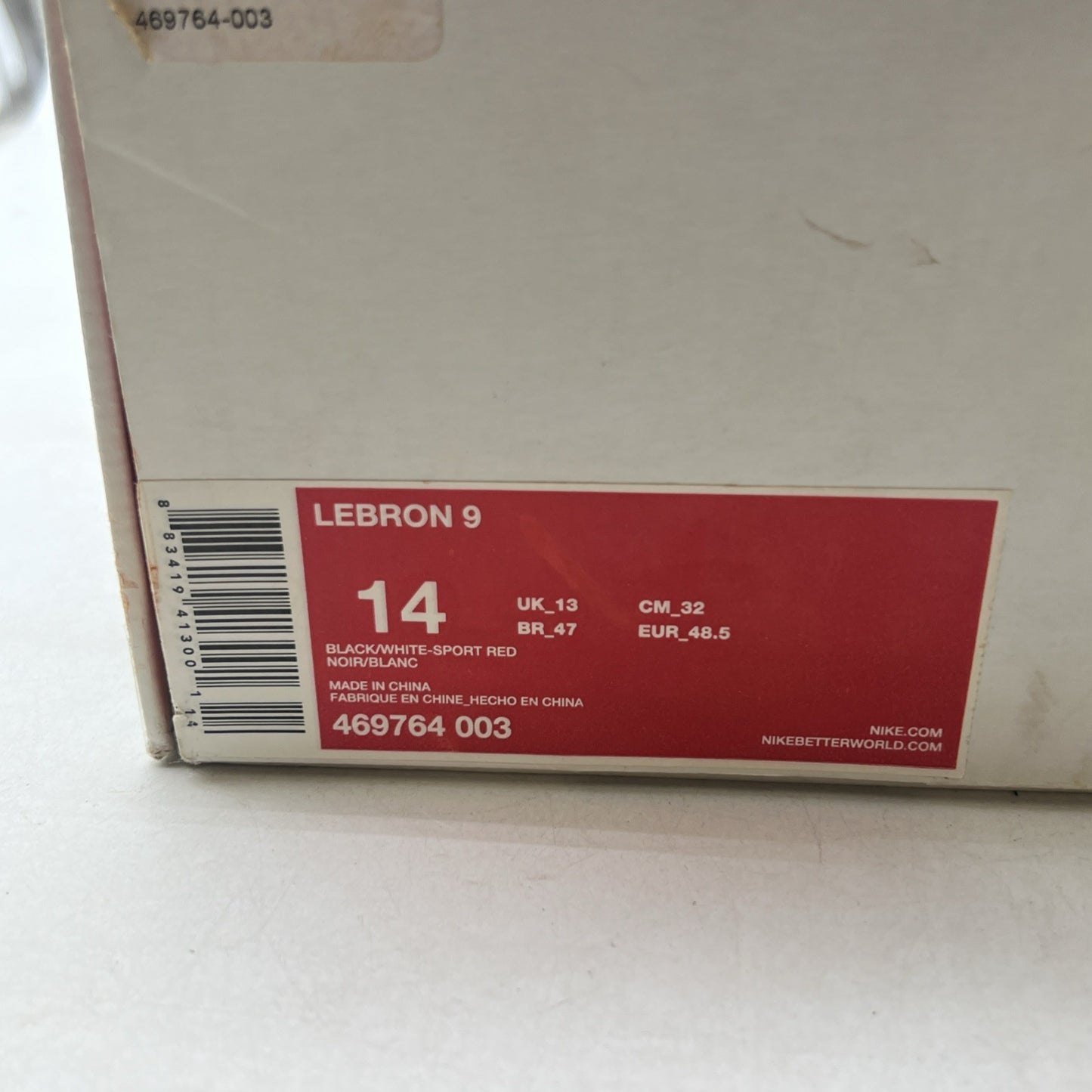 Size 14 - Nike LeBron 9 Black White Red (469764-003)
