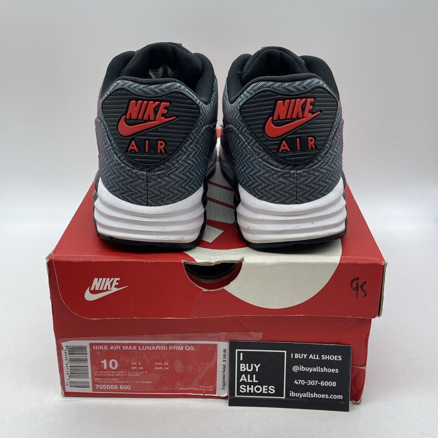 Size 10 - Nike Air Max Lunar90 Premium Suit & Tie Red Blue Leather (705068-600)