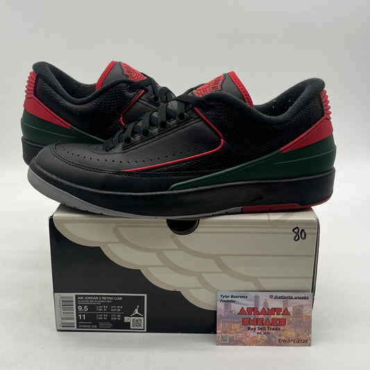 Size 9.5 - Air Jordan 2 Retro Low Christmas Red Green Black Leather (DV9956-006)