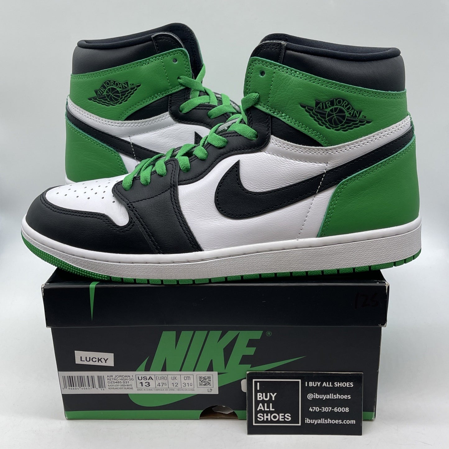 Size 13 - Air Jordan 1 Retro OG High Lucky Green Black Leather (DZ5485-031)
