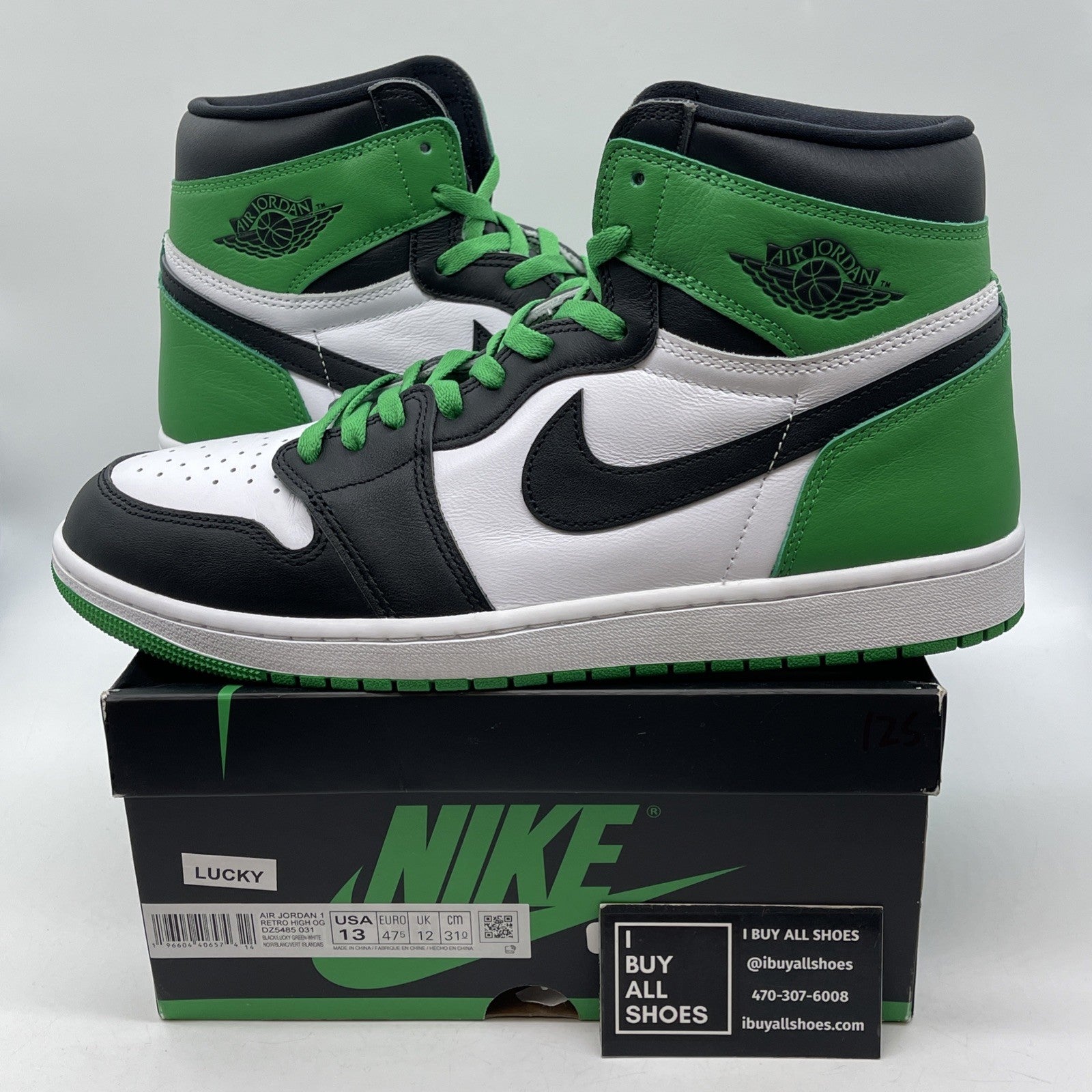Size 13 - Air Jordan 1 Retro OG High Lucky Green Black Leather (DZ5485-031)