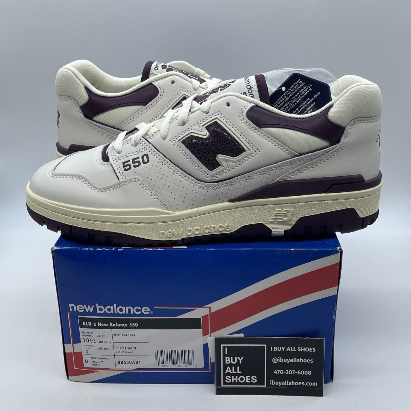 Size 10.5 - New Balance Aimé Leon Dore x 550 Purple White Leather (BB550AR1)