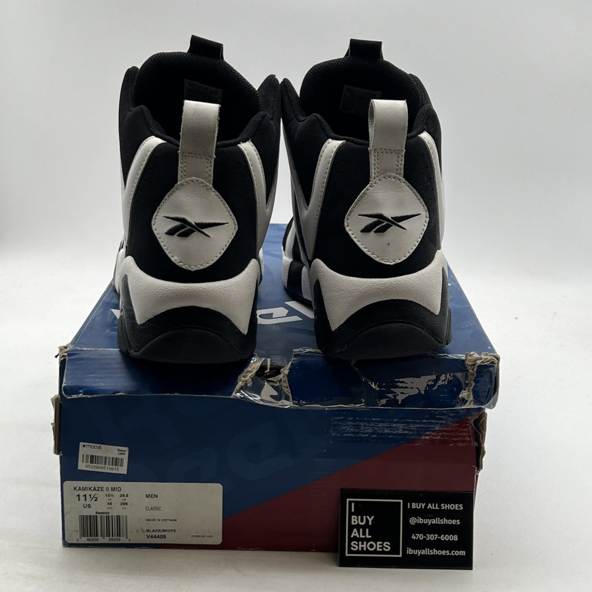 Size 11.5 - Reebok Kamikaze 2 Retro 2013 Black White (V44405)