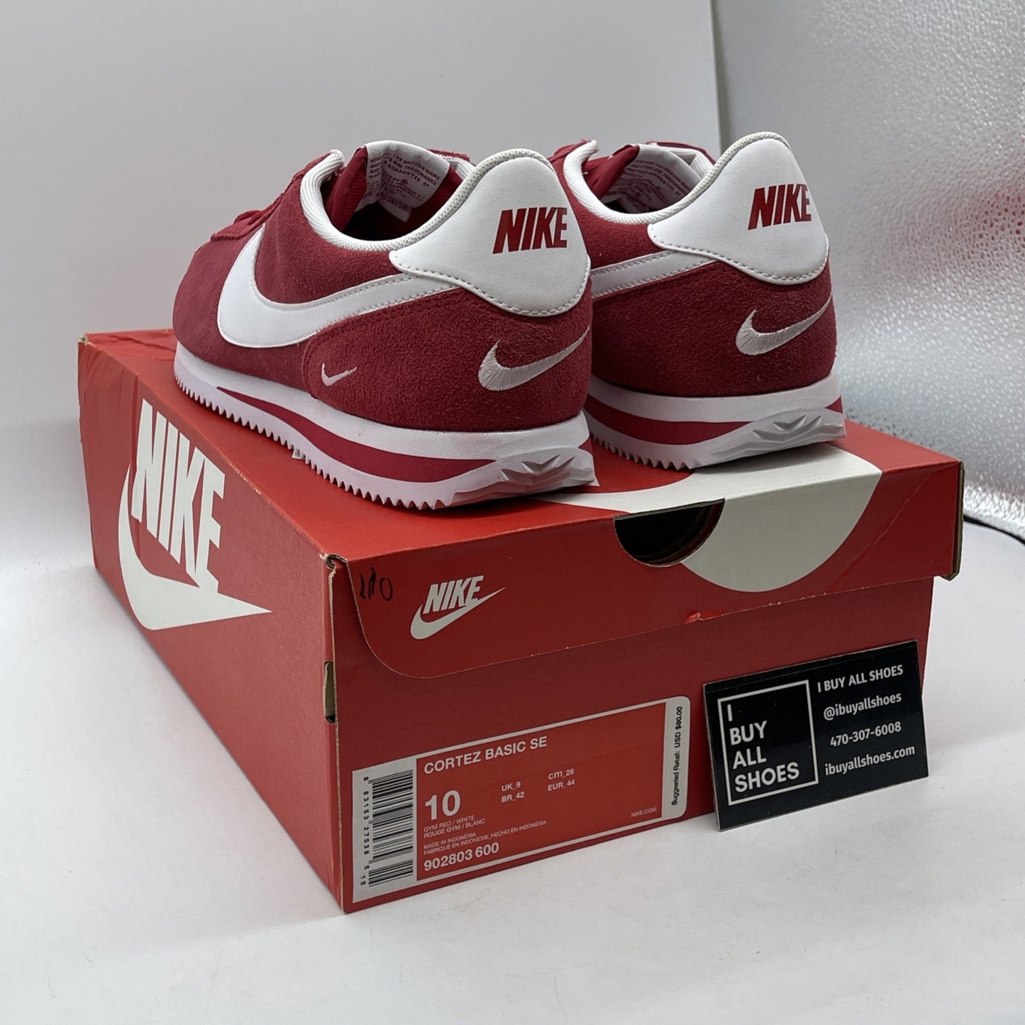 Size 10 - Nike Cortez Basic SE Gym Red White Suede Leather (902803-600)