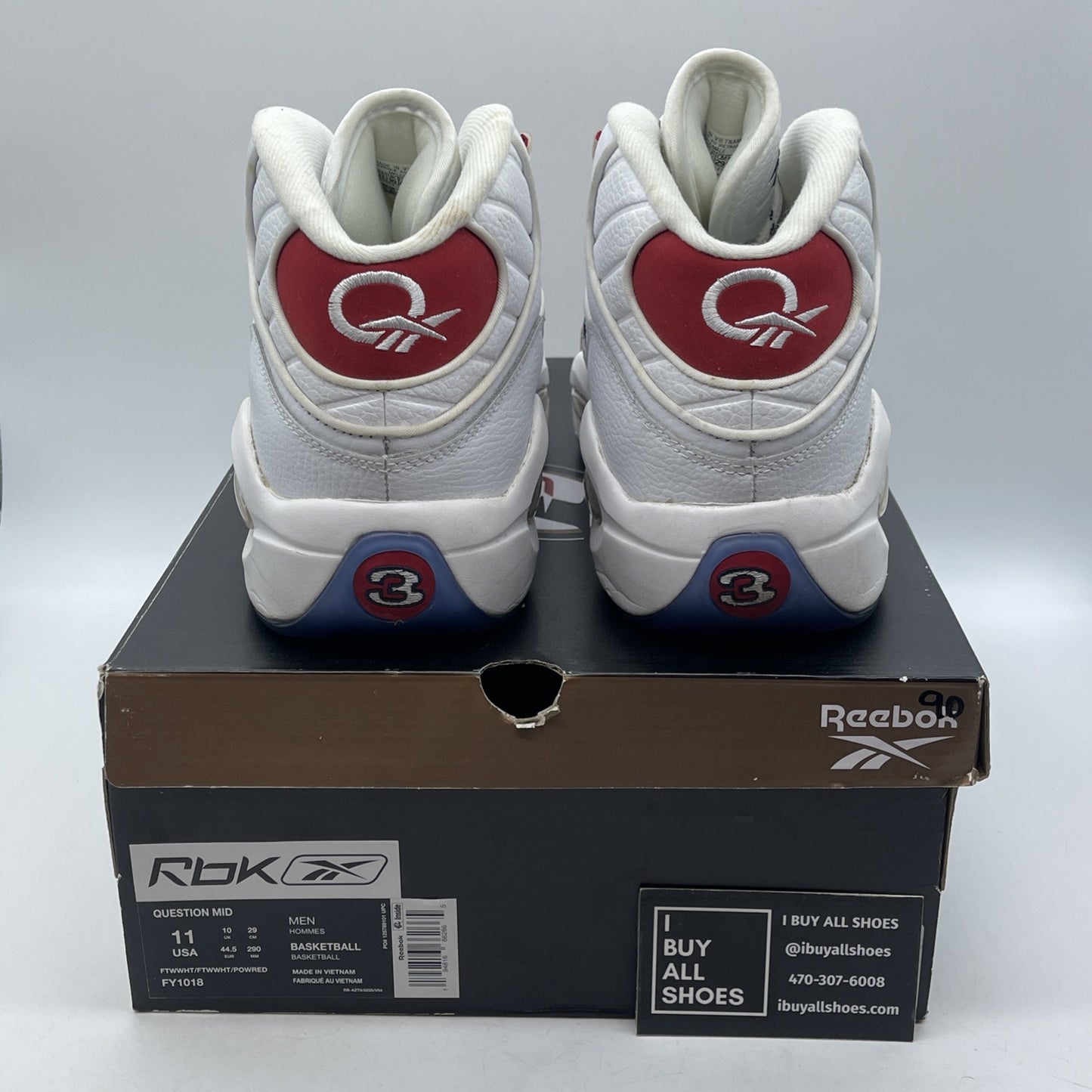 Size 11 - Reebok Question OG 2020 Mid Red Toe White Suede Leather (FY1018)