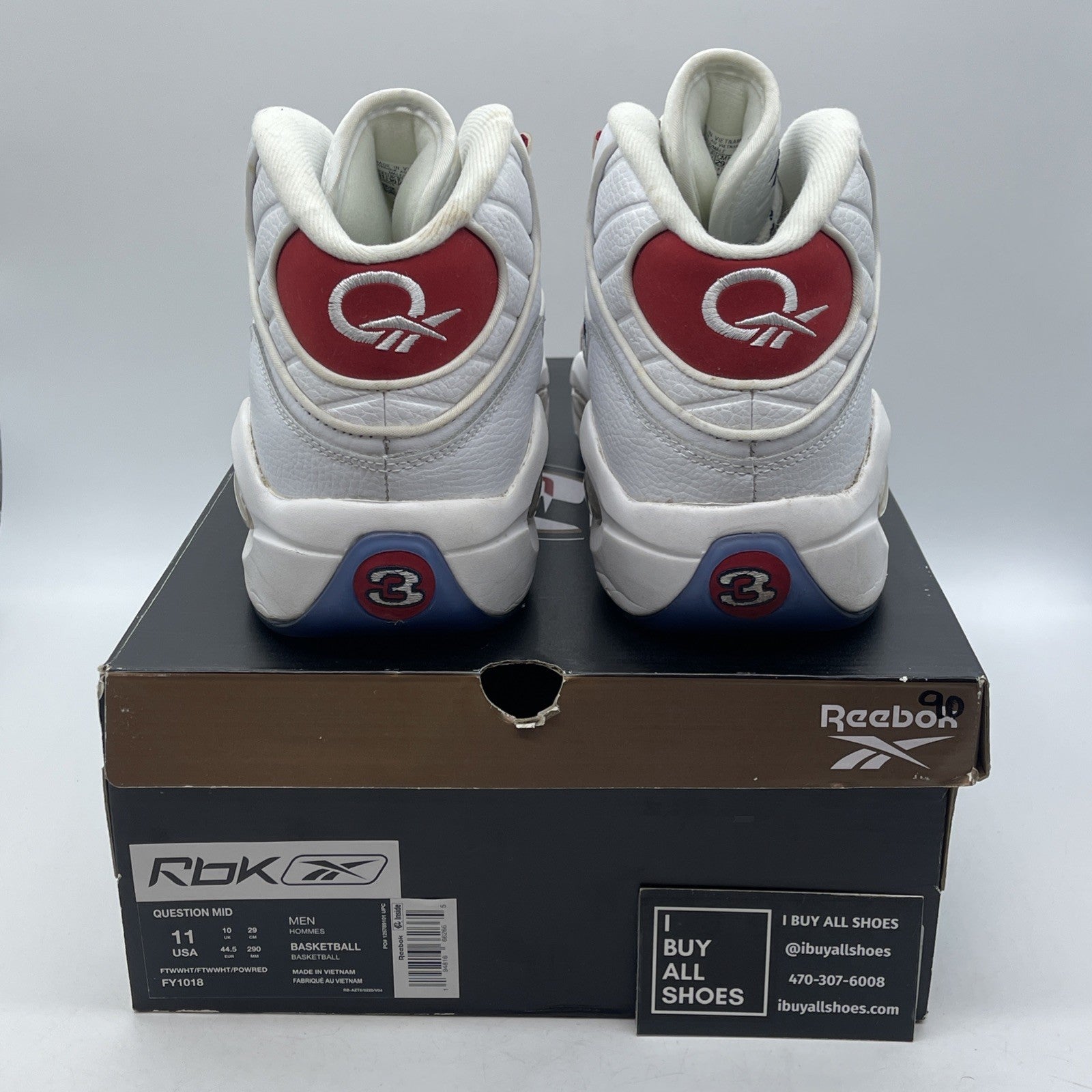 Size 11 - Reebok Question OG 2020 Mid Red Toe White Suede Leather (FY1018)