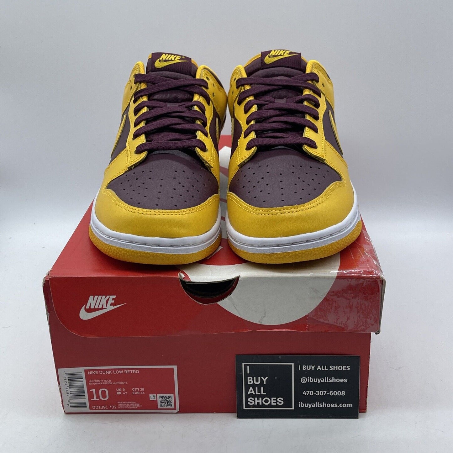 Size 10 - Nike Dunk Low Retro Arizona State Sun Devils Yellow Leather DD1391-702