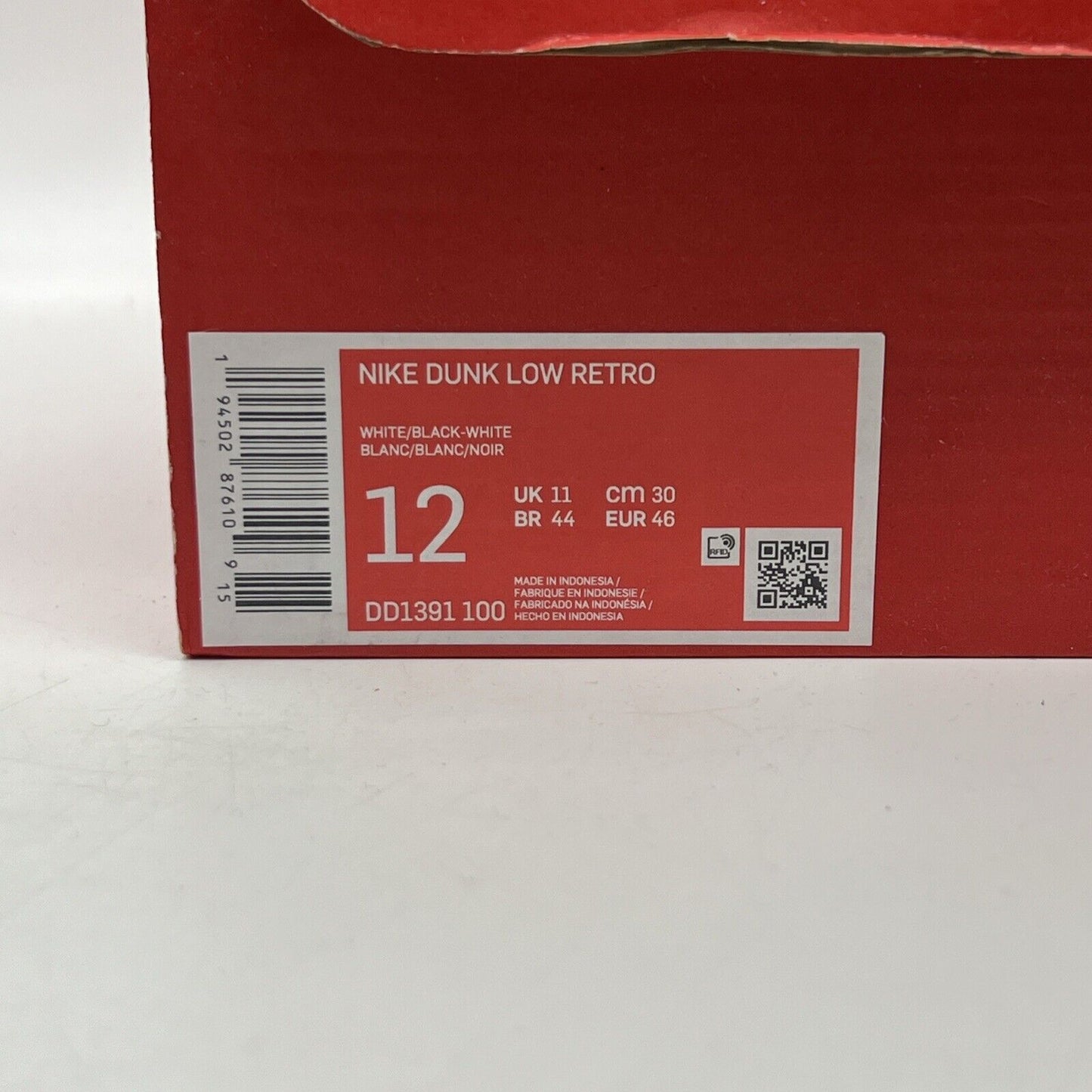 Size 12 - Nike Dunk Low Black White (DD1391-100) Leather