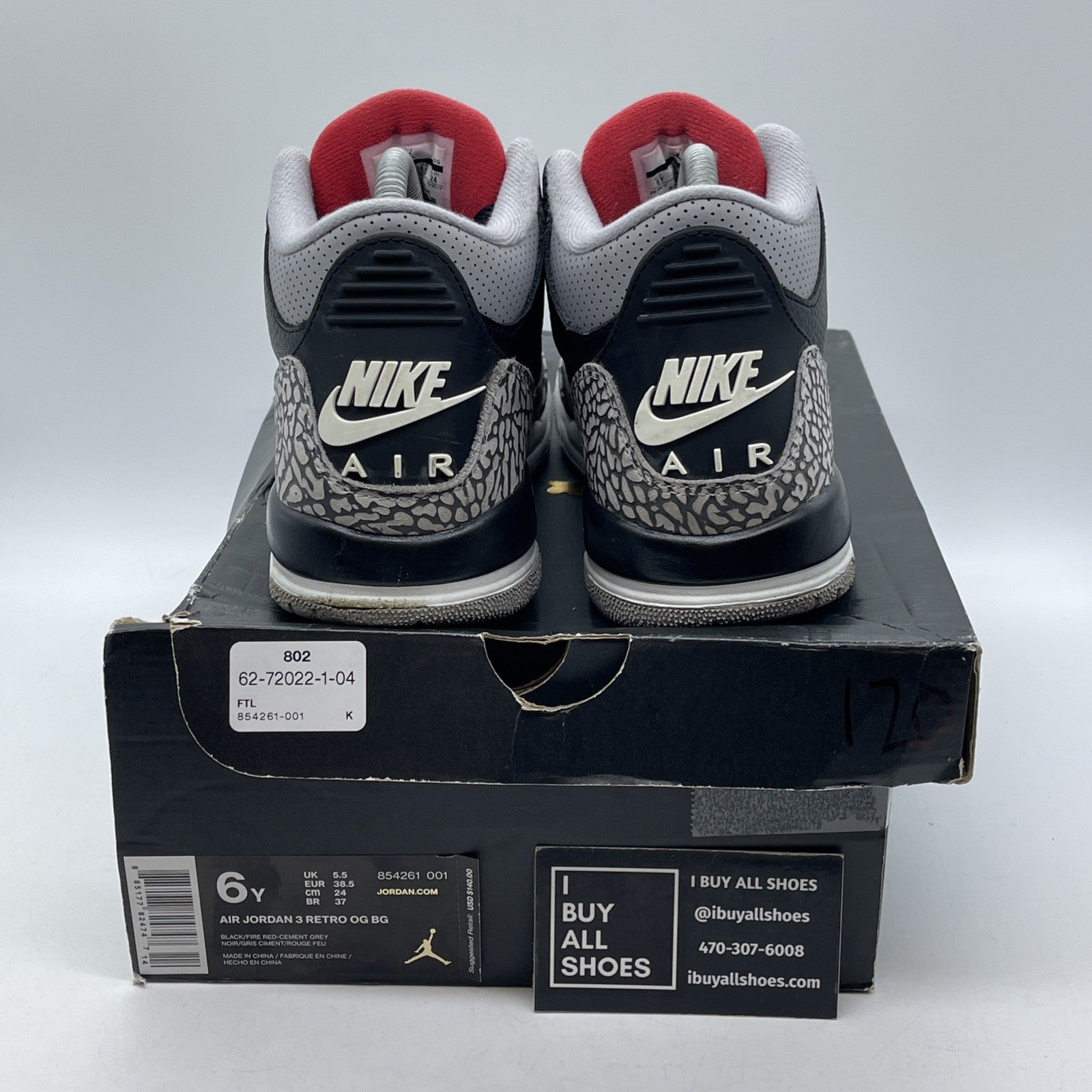 Size 6Y (GS) - Jordan 3 Retro OG 2018 Mid Black Cement Leather (854261-001)