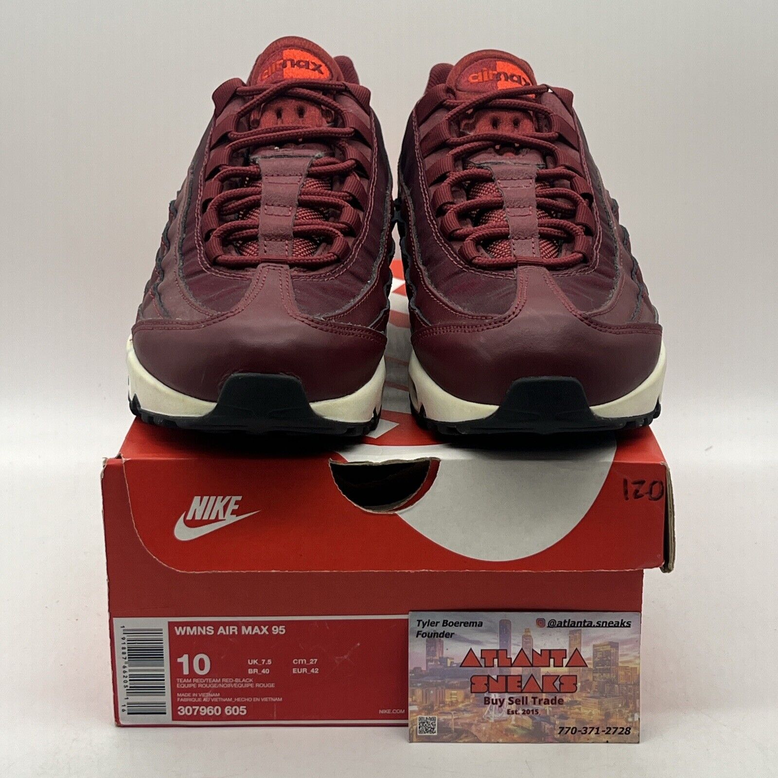 Size 10 - Nike Air Max 95 Team Red W Leather Maroon (307960-605)