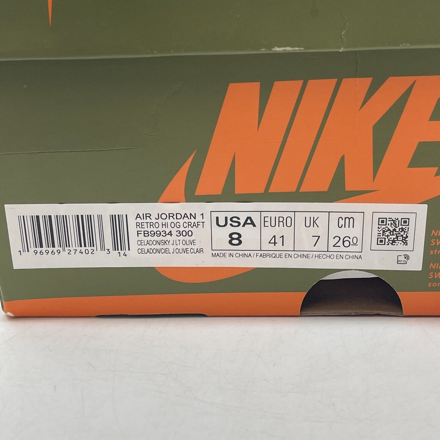 Size 8 - Air Jordan 1 Retro OG Craft High Celadon White Orange (FB9934-300)